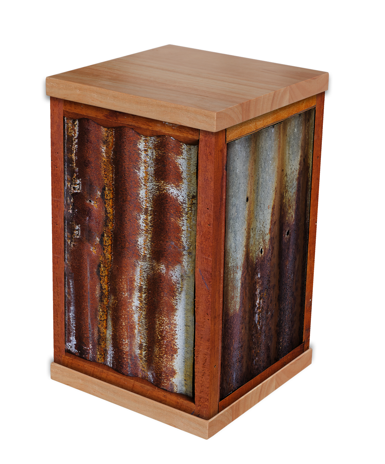 Honor a loved one with our Rusty Corrugated Iron Cremation Urn, featuring a photo-wrapped design inspired by iconic outback sheds and roofs weathered by Australia’s harsh elements. With a timber lid and base, this urn embodies rustic charm and herita