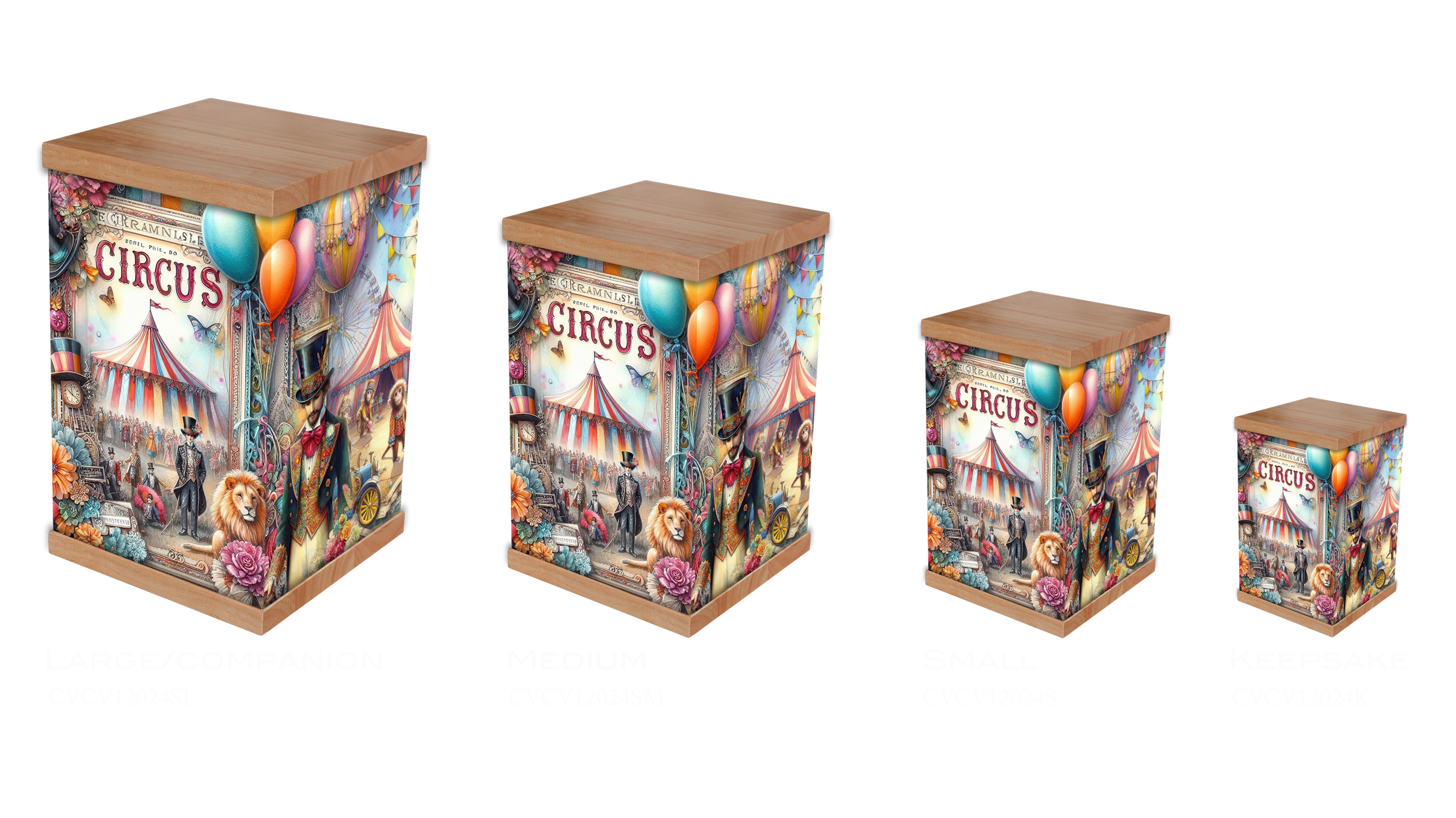 Celebrate a magical life with our Vintage Circus Version 1 cremation urn. A bespoke, personalised cremation urn and keepsake photo urn. Shop the big top tribute.