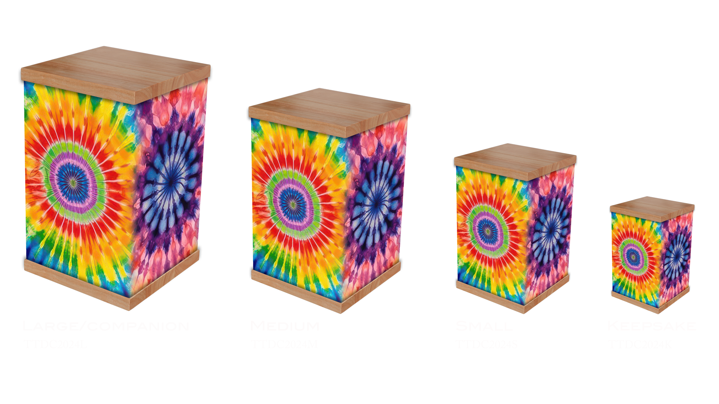 Honor a vibrant life with a Colourful Tie-Dye Cremation Urn, featuring a bold, radiant design that celebrates joy and individuality. Wrapped in high-quality, long-lasting materials with a handcrafted timber lid and base, this urn is both a beautiful 