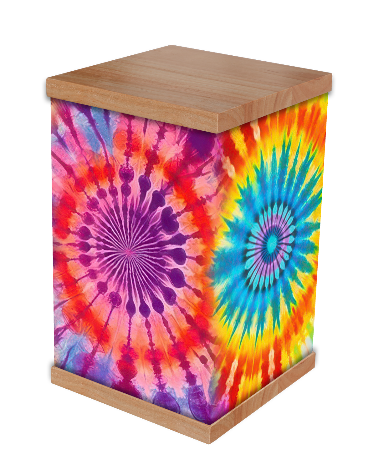 Honor a vibrant life with a Colourful Tie-Dye Cremation Urn, featuring a bold, radiant design that celebrates joy and individuality. Wrapped in high-quality, long-lasting materials with a handcrafted timber lid and base, this urn is both a beautiful