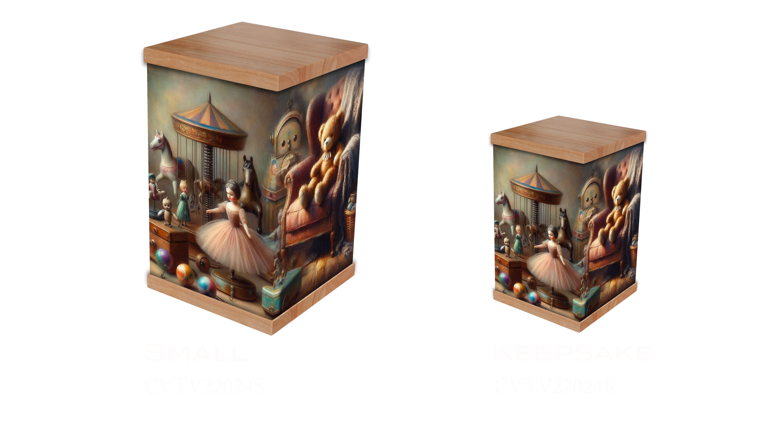 Honour a precious life with our Vintage Toys Version 2 Cremation Urn. A bespoke, personalised cremation urn and photo urn keepsake with nostalgic imagery. Shop now.