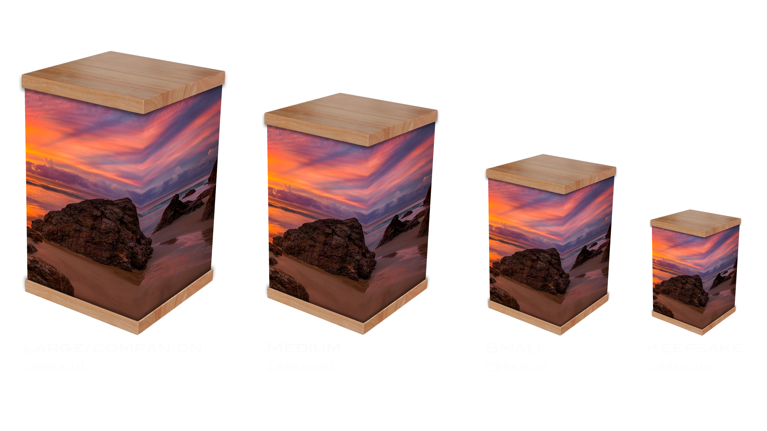 Experience the beauty of a Beach Sunrise cremation urn, a serene tribute to your loved one. This exquisite urn features a stunning photo-wrapped design of a tranquil sunrise over the ocean, symbolising new beginnings and everlasting love. Crafted wit