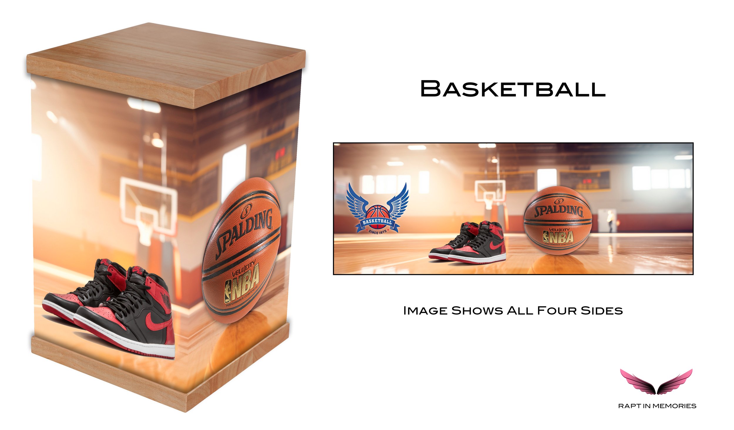 Our Basketball cremation urn is a dynamic tribute for sports enthusiasts, featuring an eye-catching design that showcases a basketball, a vibrant basketball court, and iconic Nike shoes. This urn celebrates the passion and excitement of the game, mak