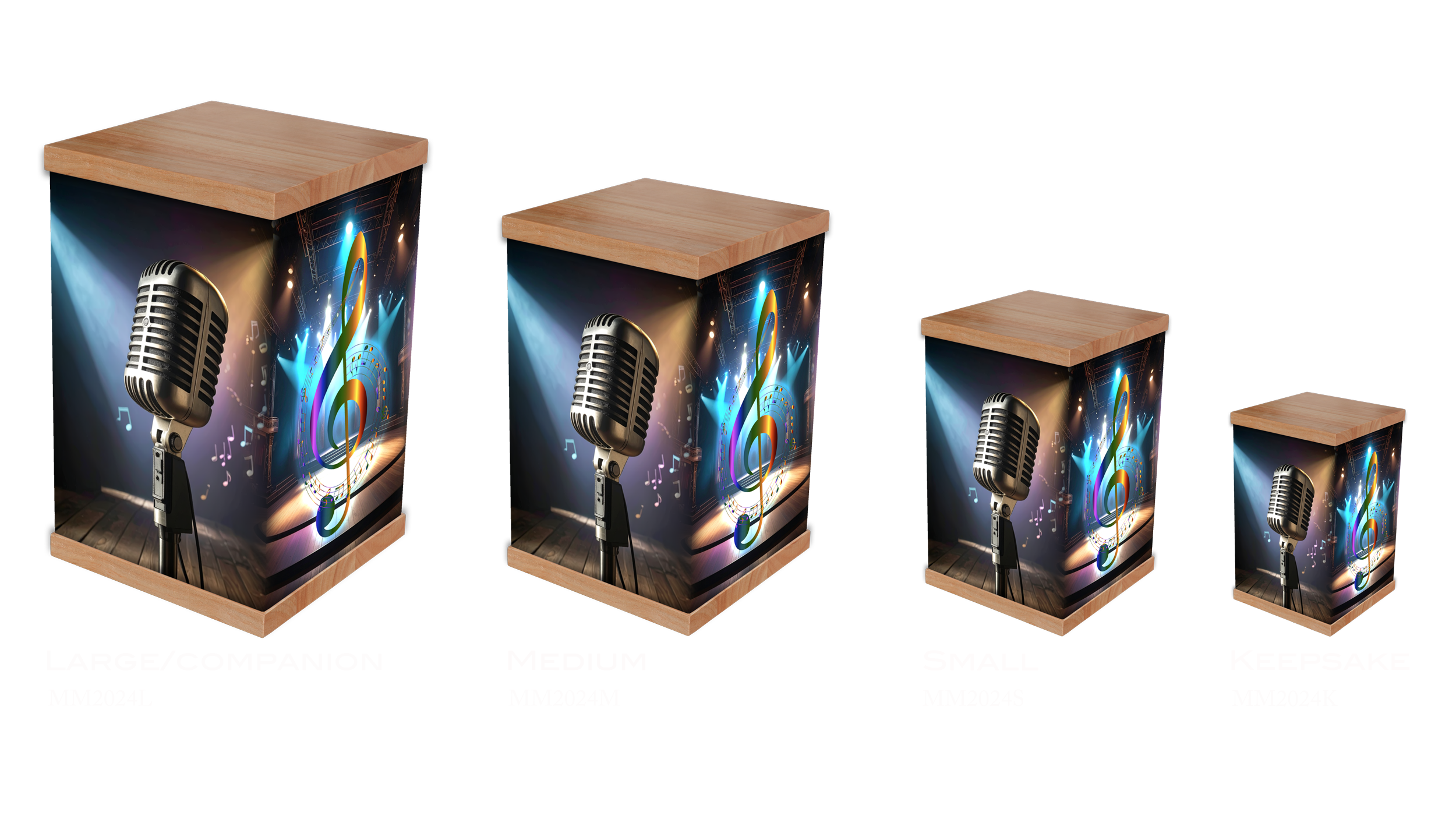 Honor a life filled with music and passion with our Microphone Cremation Urn. Featuring a vintage microphone design surrounded by stage lights and musical notes, this urn is perfect for singers, musicians, and performers. Crafted with a quality photo