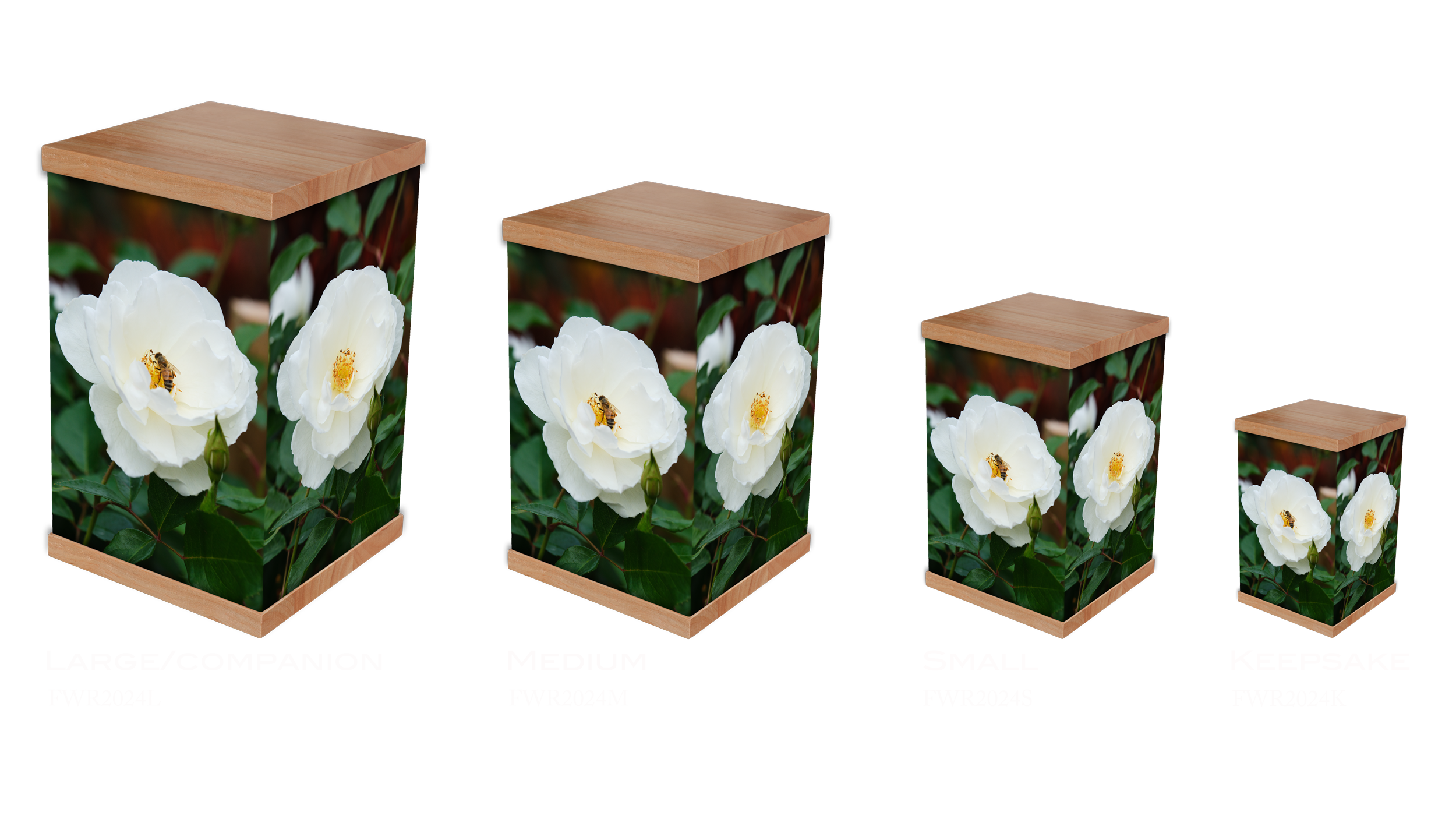 Honour a pure soul with our White Rose Cremation Urn. A bespoke photo urn and personalised cremation urn keepsake featuring Iceberg roses. Shop now.