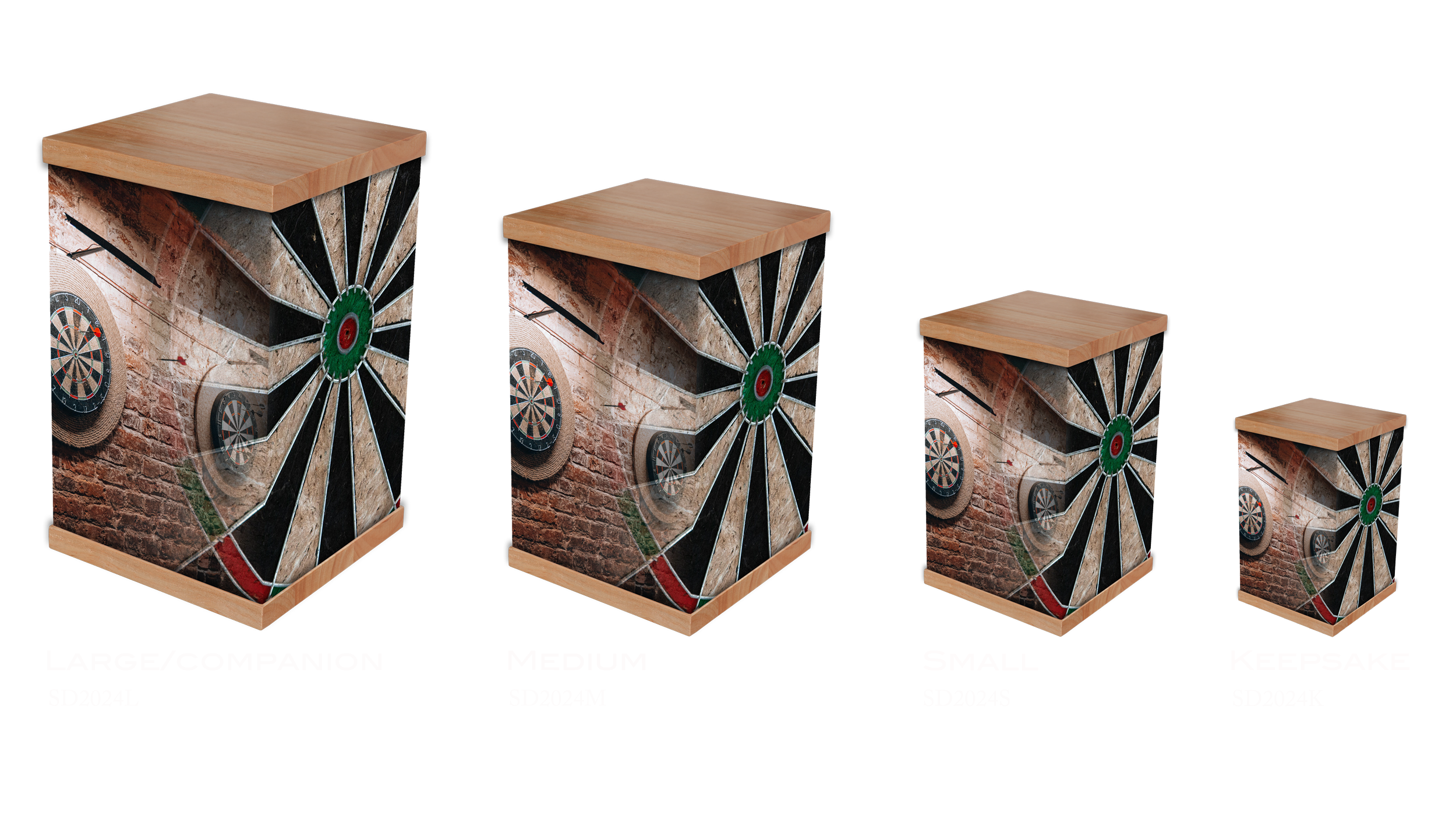 Honor a darts enthusiast with this photo-wrapped cremation urn, featuring a timber lid and base. Inspired by the legacy of darts as a game of skill, this urn celebrates the spirit of precision and passion. With rich detailing and a timeless design, i
