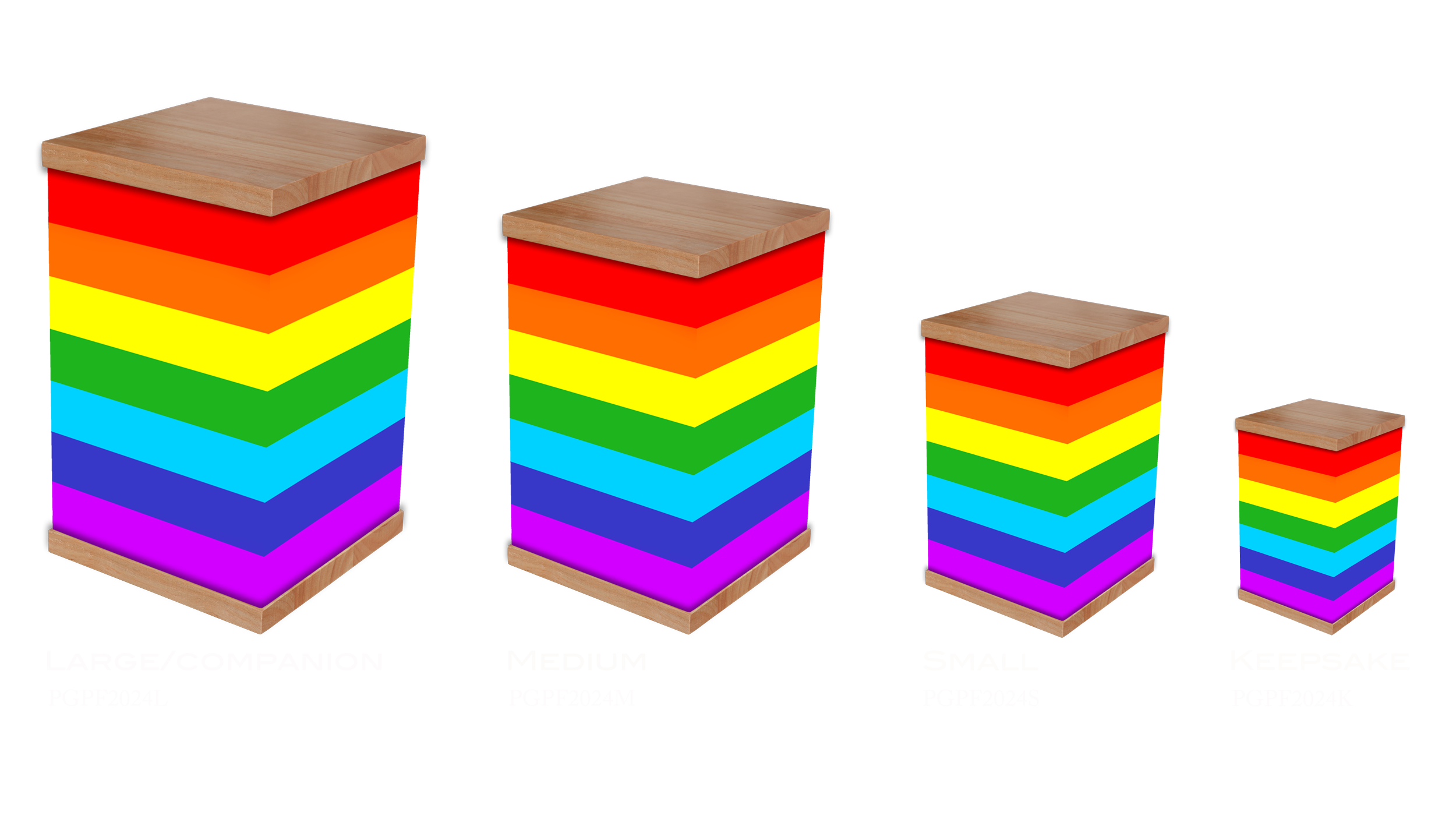 Honor a loved one with a Gay Pride Flag cremation urn, featuring the vibrant rainbow design symbolising love, unity, and diversity. With a sturdy timber lid and base, this urn combines natural elegance with the powerful meaning of the Pride flag. A b