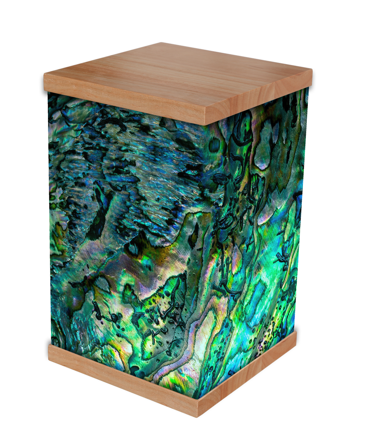 Bespoke Māori Pāua shell cremation urn from New Zealand. Personalise this stunning ashes urn with a photo. A unique, iridescent keepsake for your loved one.