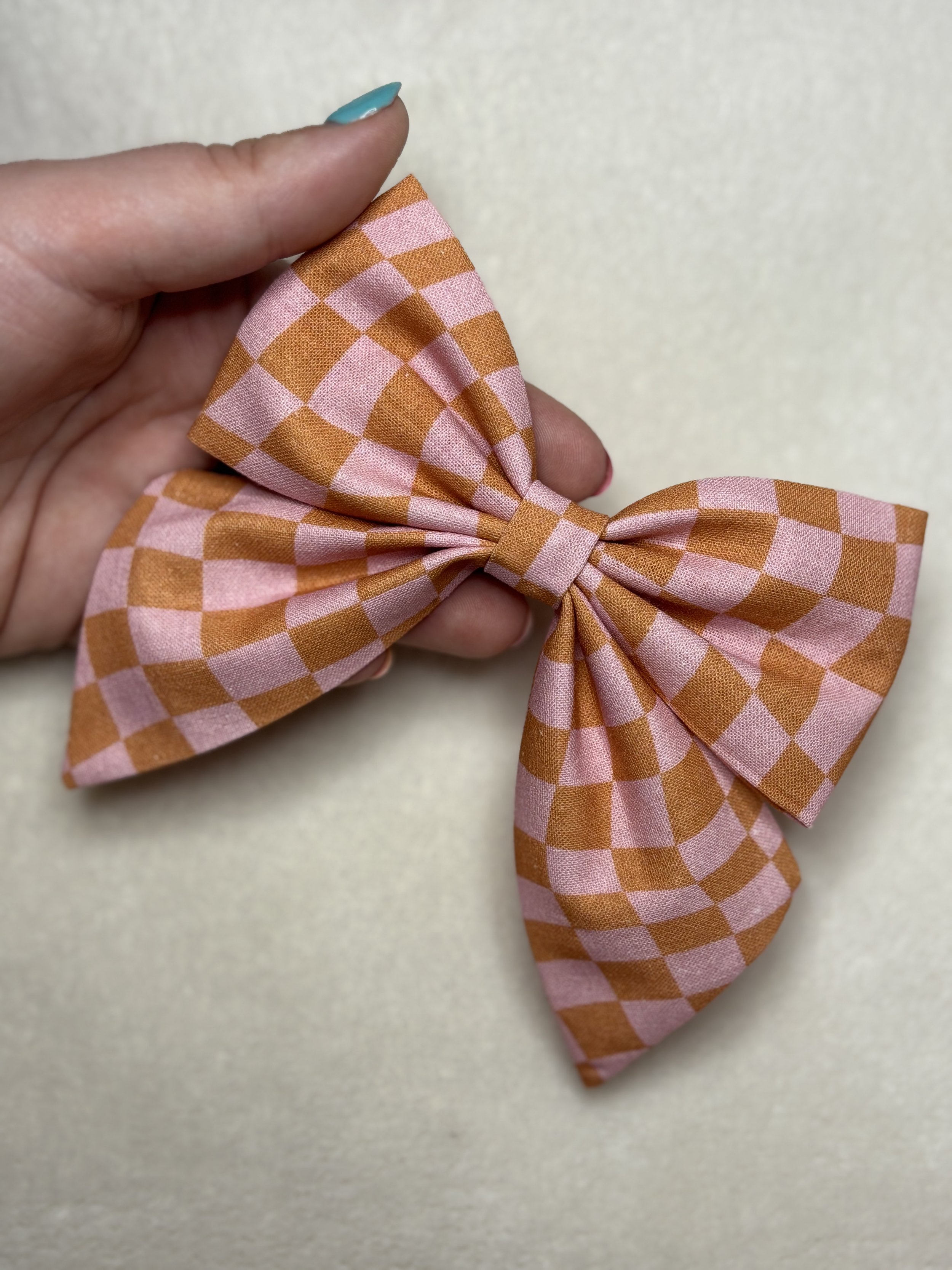 Pink and peach check occasion bow