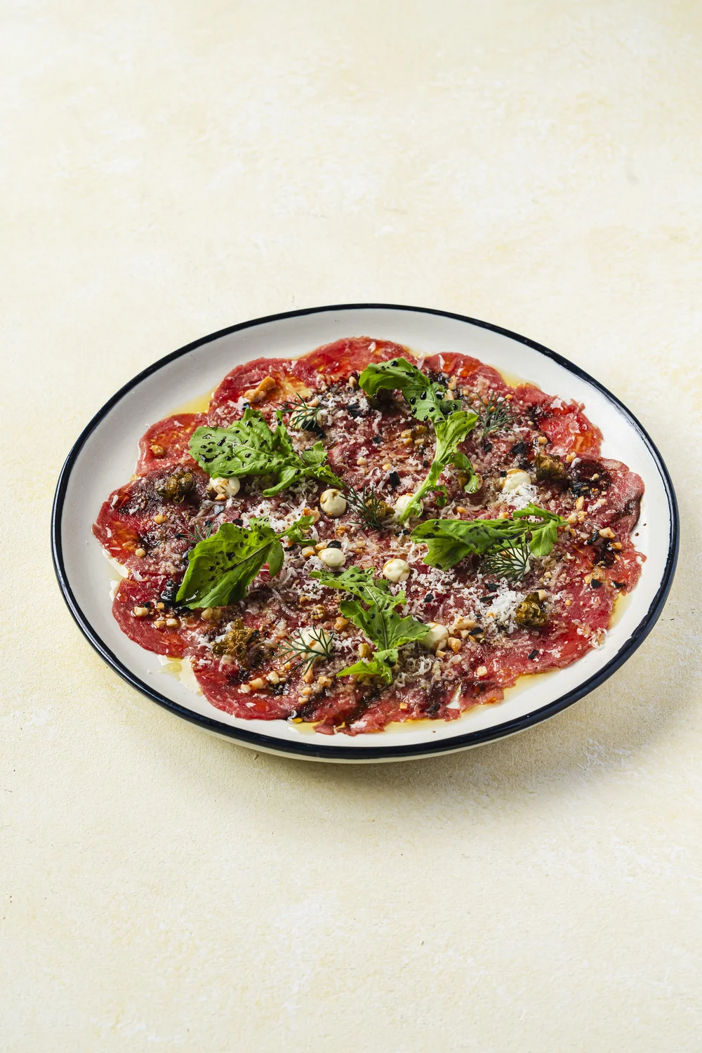 Beef carpaccio photographed for Alma