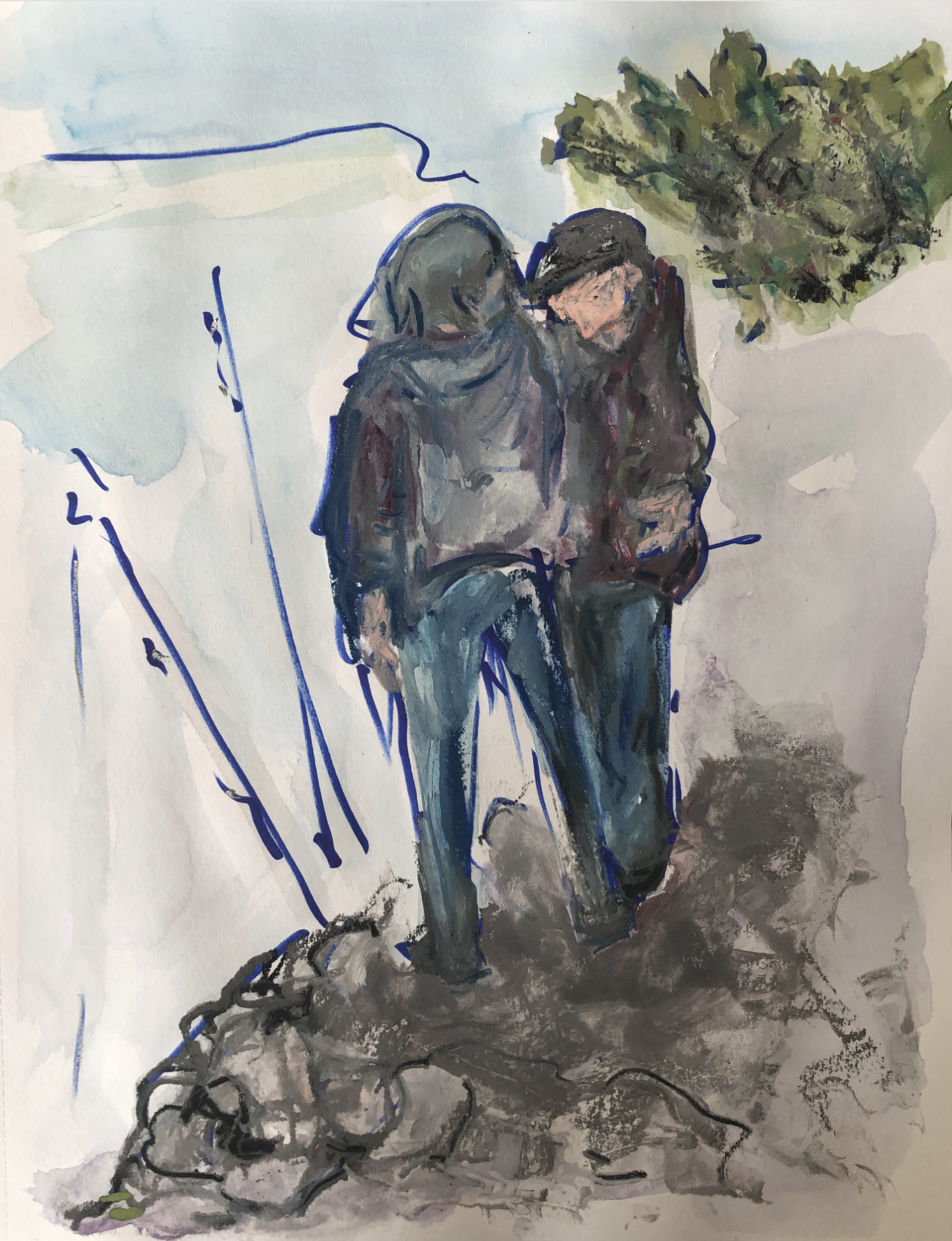 Fishing, 2025, mixed media on paper, 12 x 9in