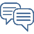 Two speech bubbles, one with lines representing text and the other empty, indicating conversation
