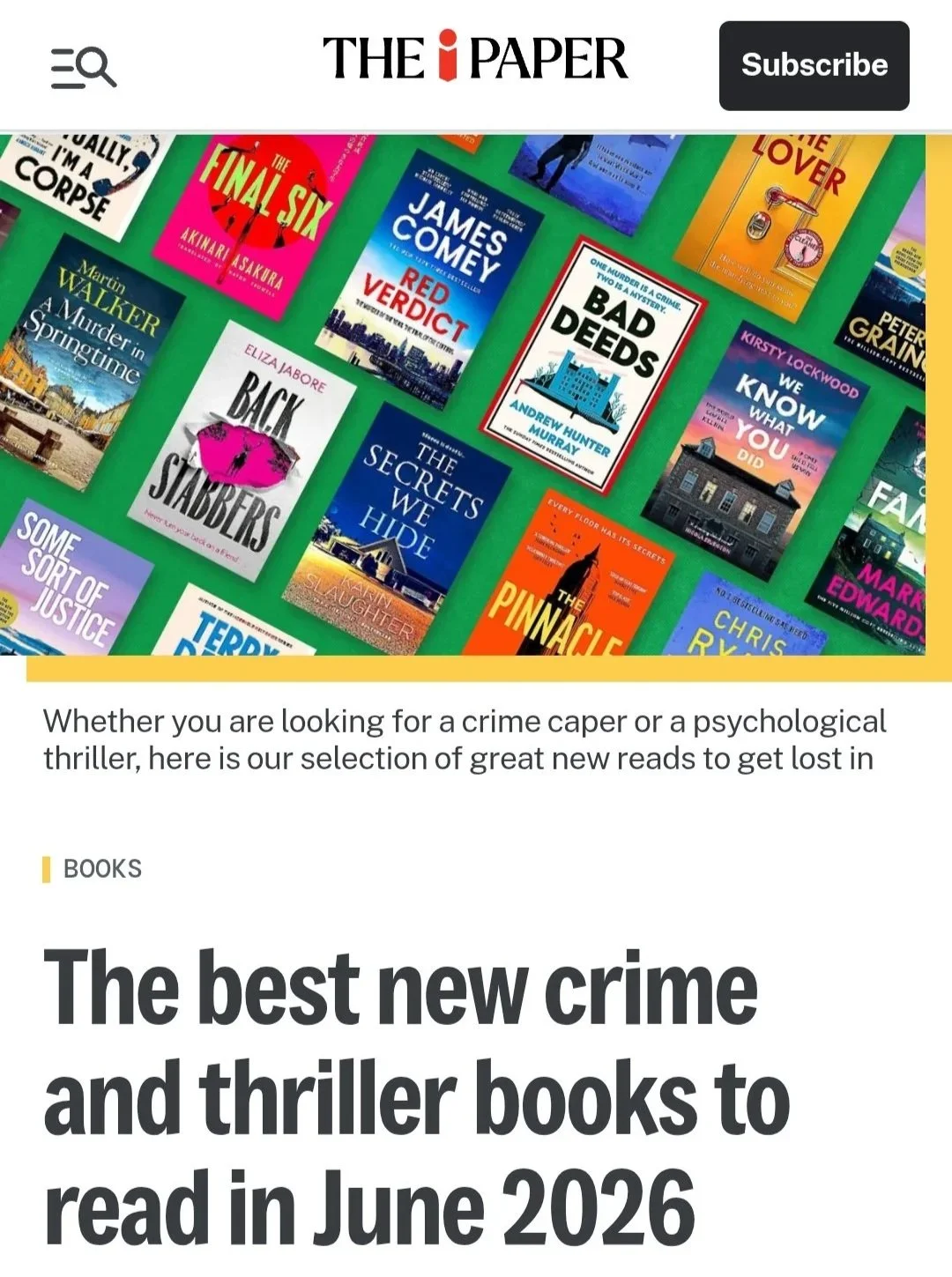 The iPaper - The best new crime and thriller books to read in June 2026