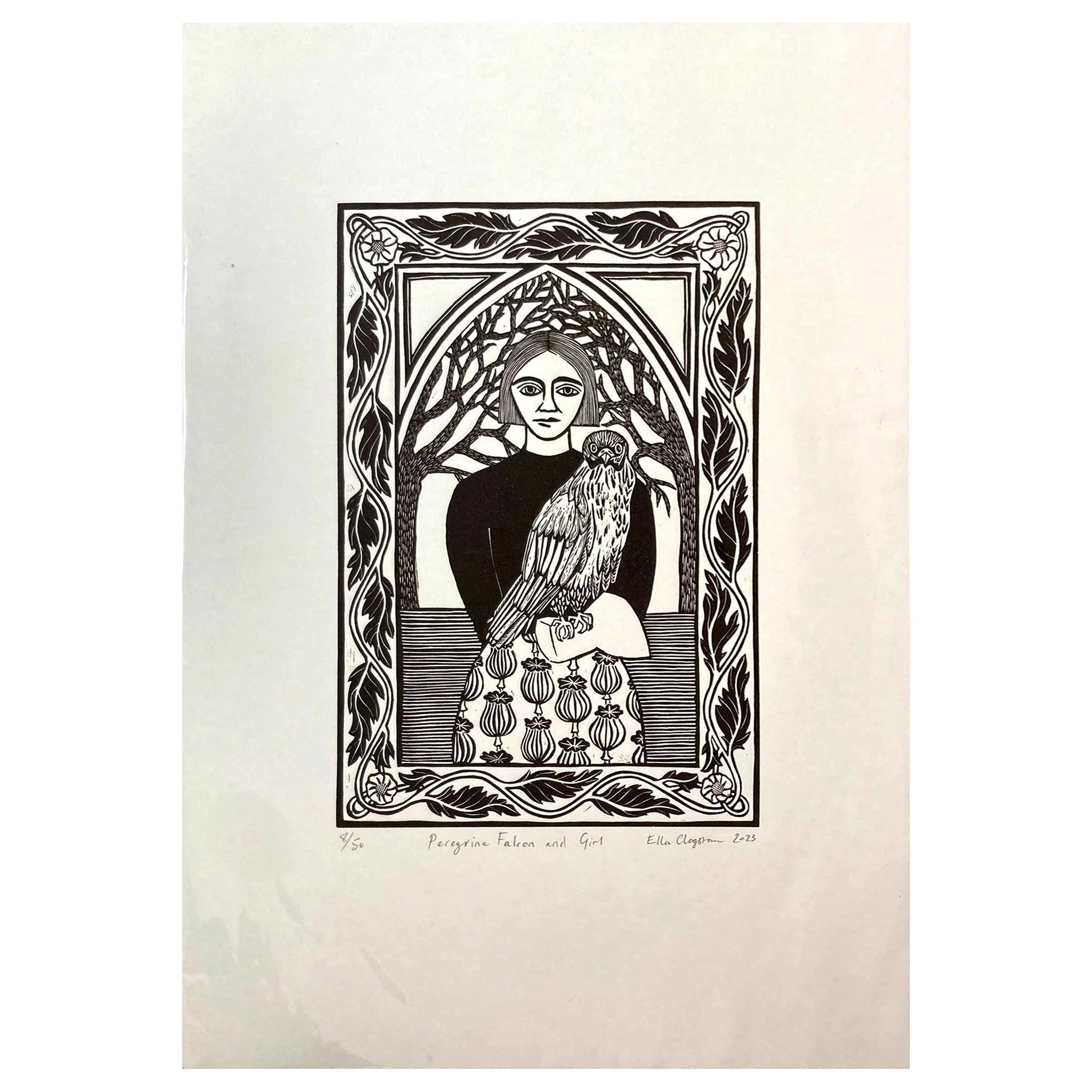 Peregrin Falcon and Girl (unframed) - artwork available at Heart of The Tribe gallery, Glastonbury