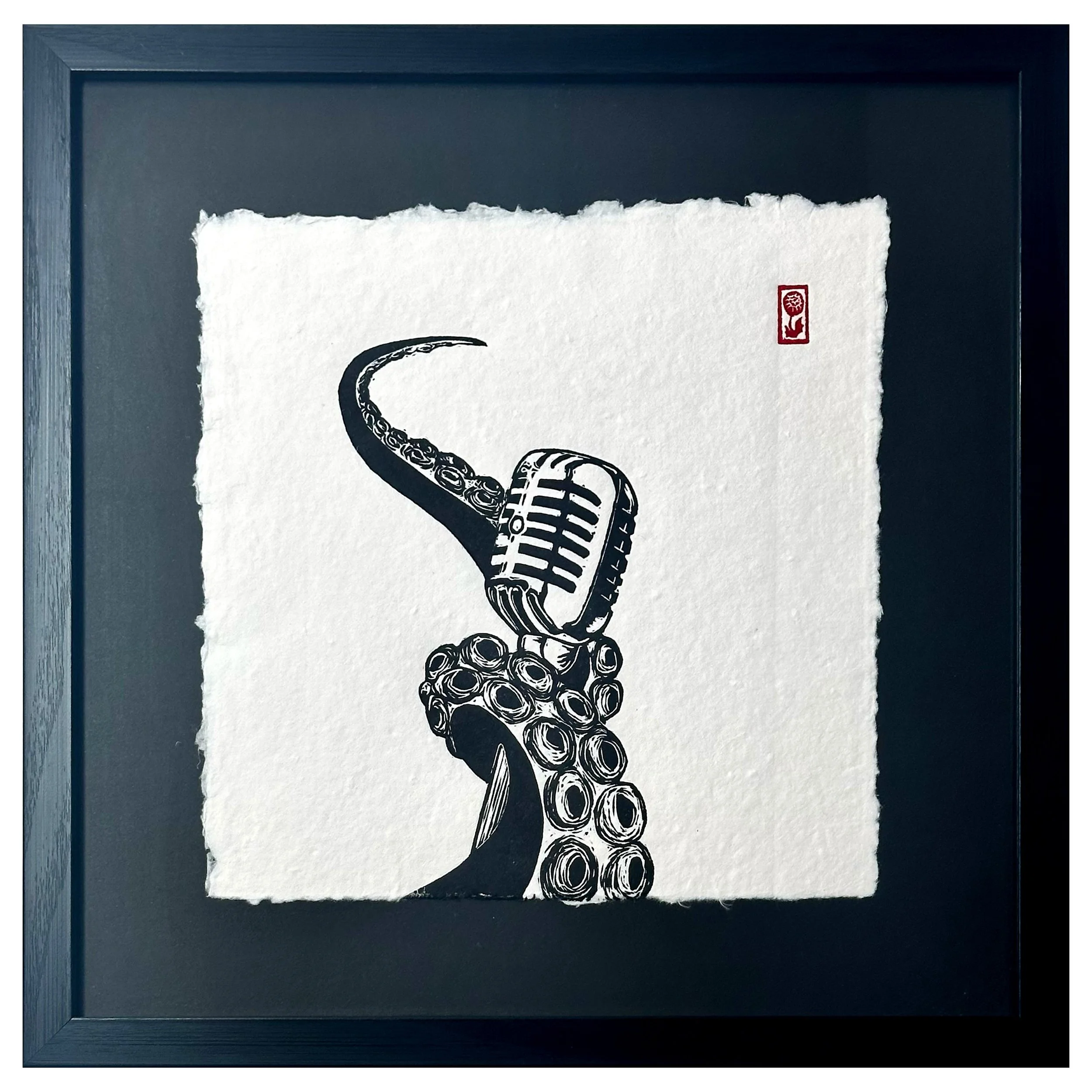 Tentacle: Microphone (framed) - artwork available at Heart of The Tribe gallery, Glastonbury