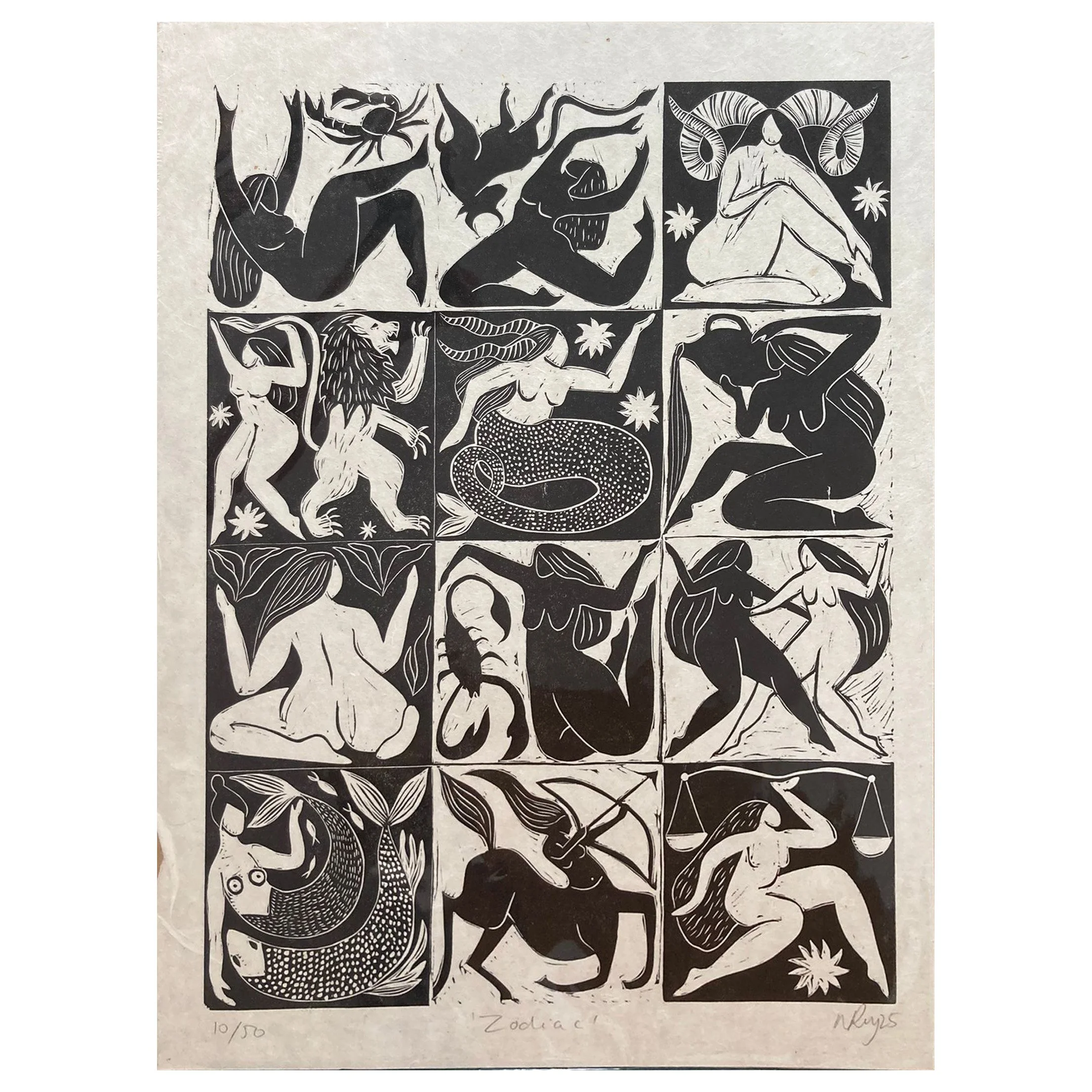 Zodiac Black & White (unframed) - artwork available at Heart of The Tribe gallery, Glastonbury