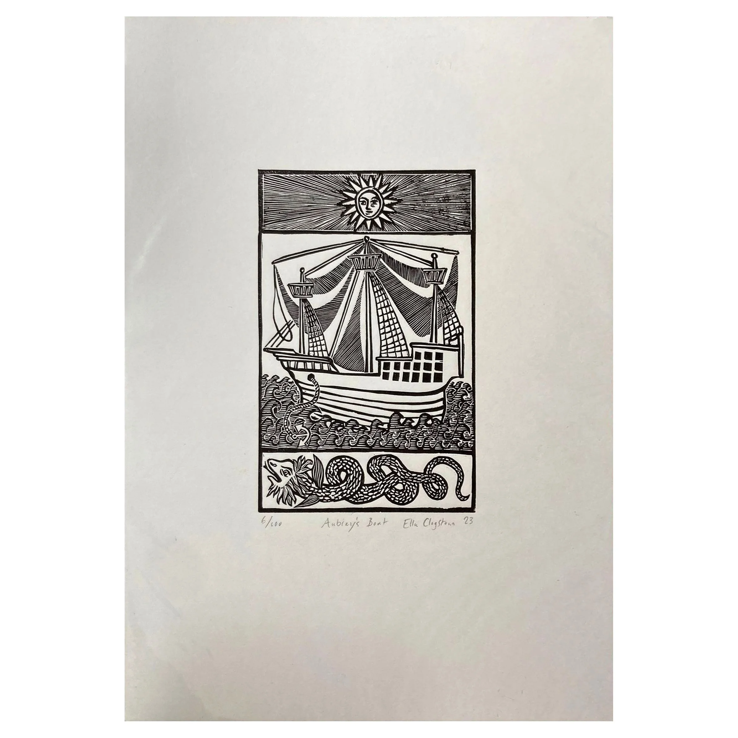 Aubrey's Boat (unframed) - artwork available at Heart of The Tribe gallery, Glastonbury