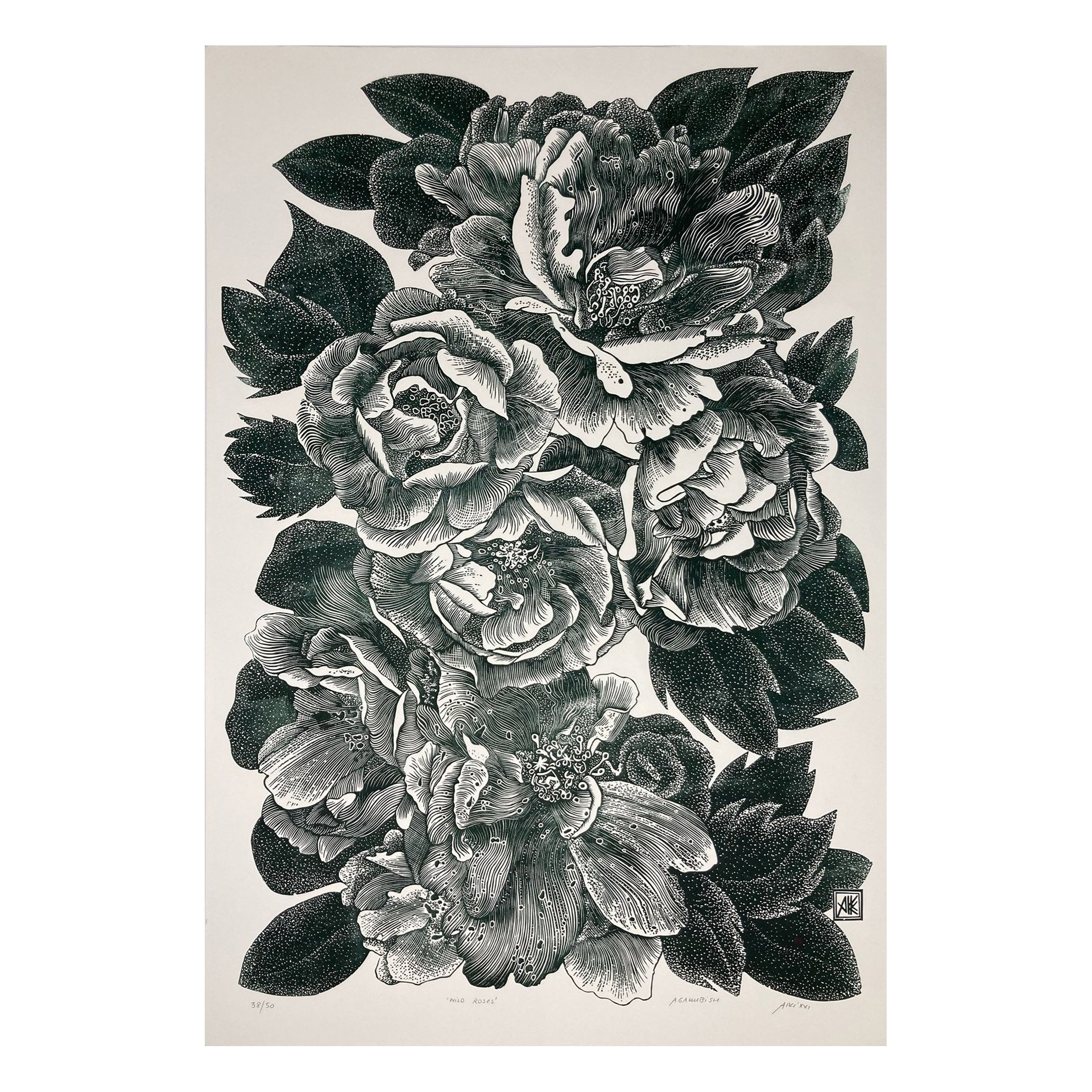 Wild Roses, Green (unframed)