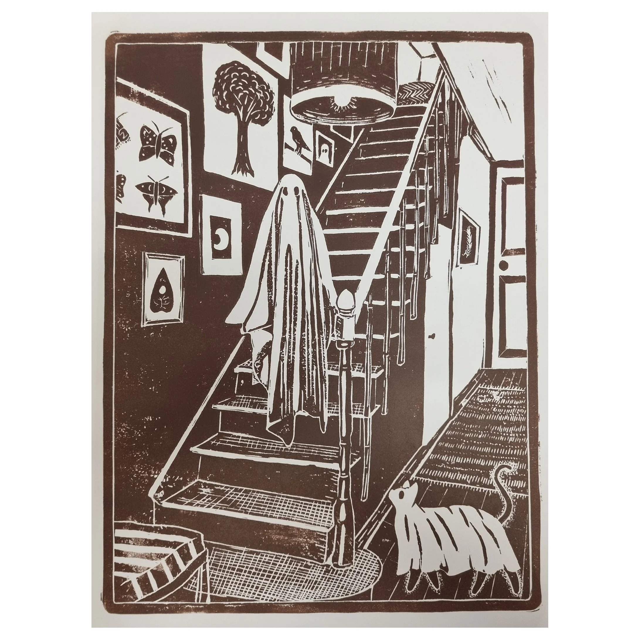 Ghost On My Stairs - brown (unframed)