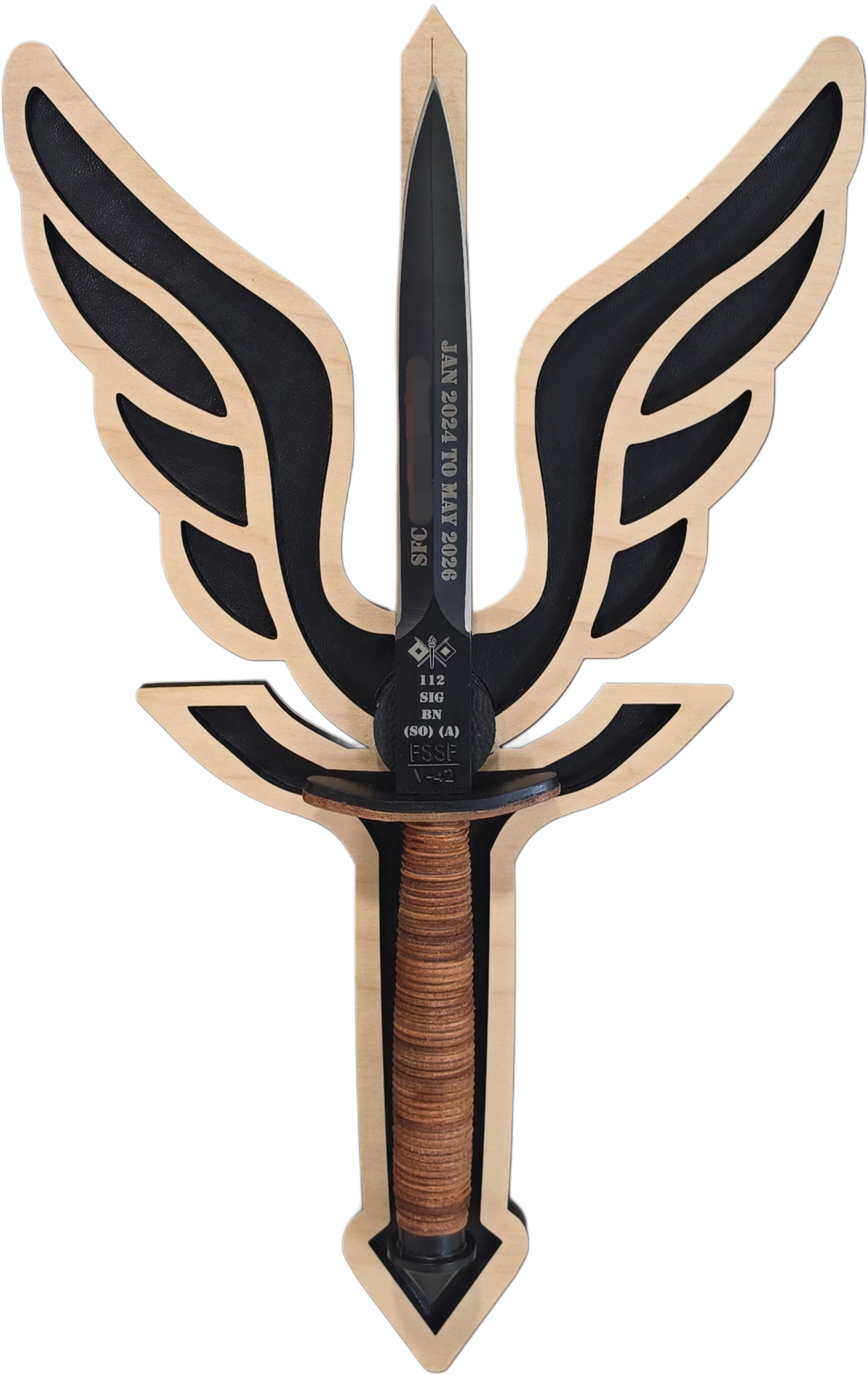 Handheld Unit Emblem Replica with Magnetically Mounted Engraved Knife