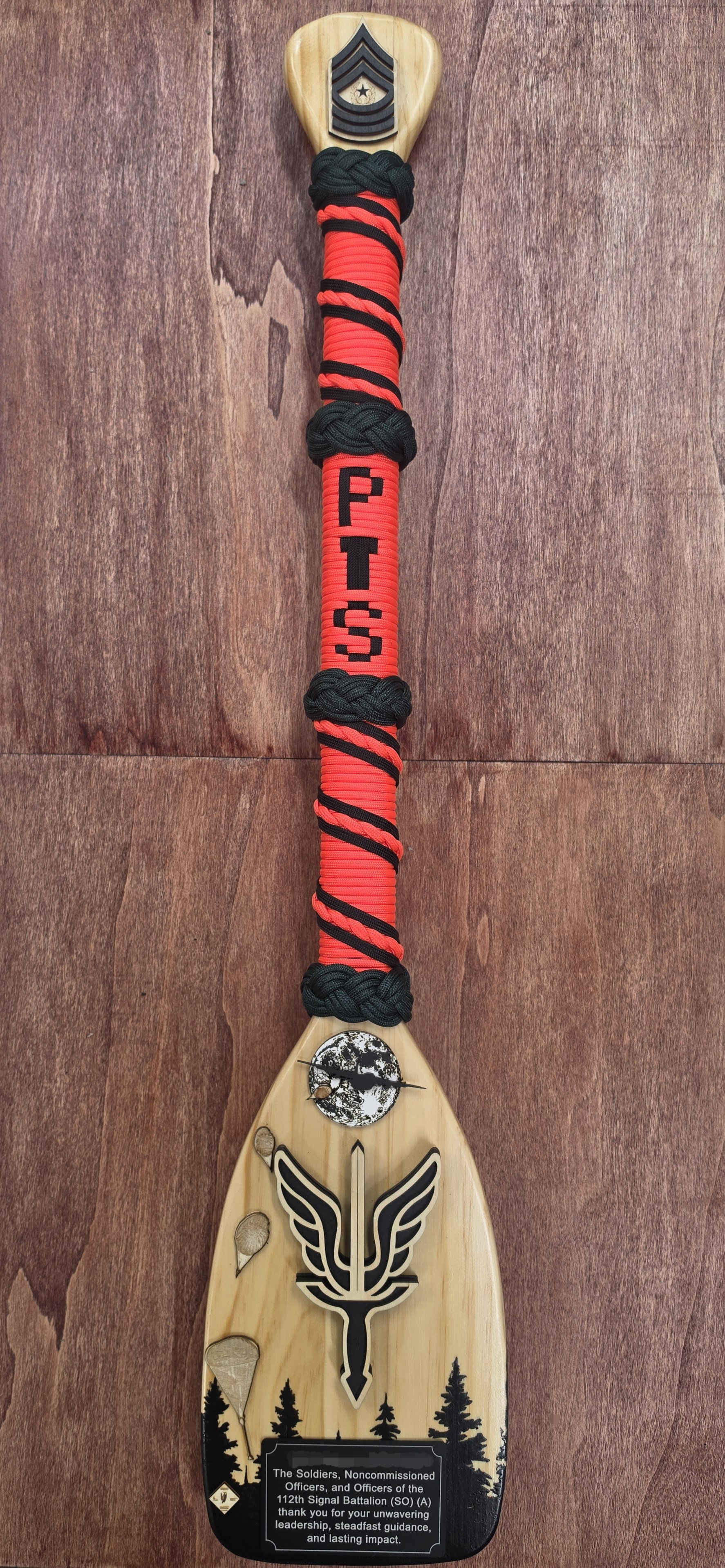 "Penetrate the Shadows" Paddle with Spiral Wrap and Woven Letters