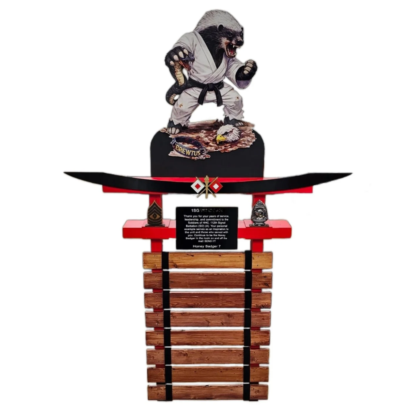Custom Martial Arts Belt Holder with 7x5 inch Engraved Plaque