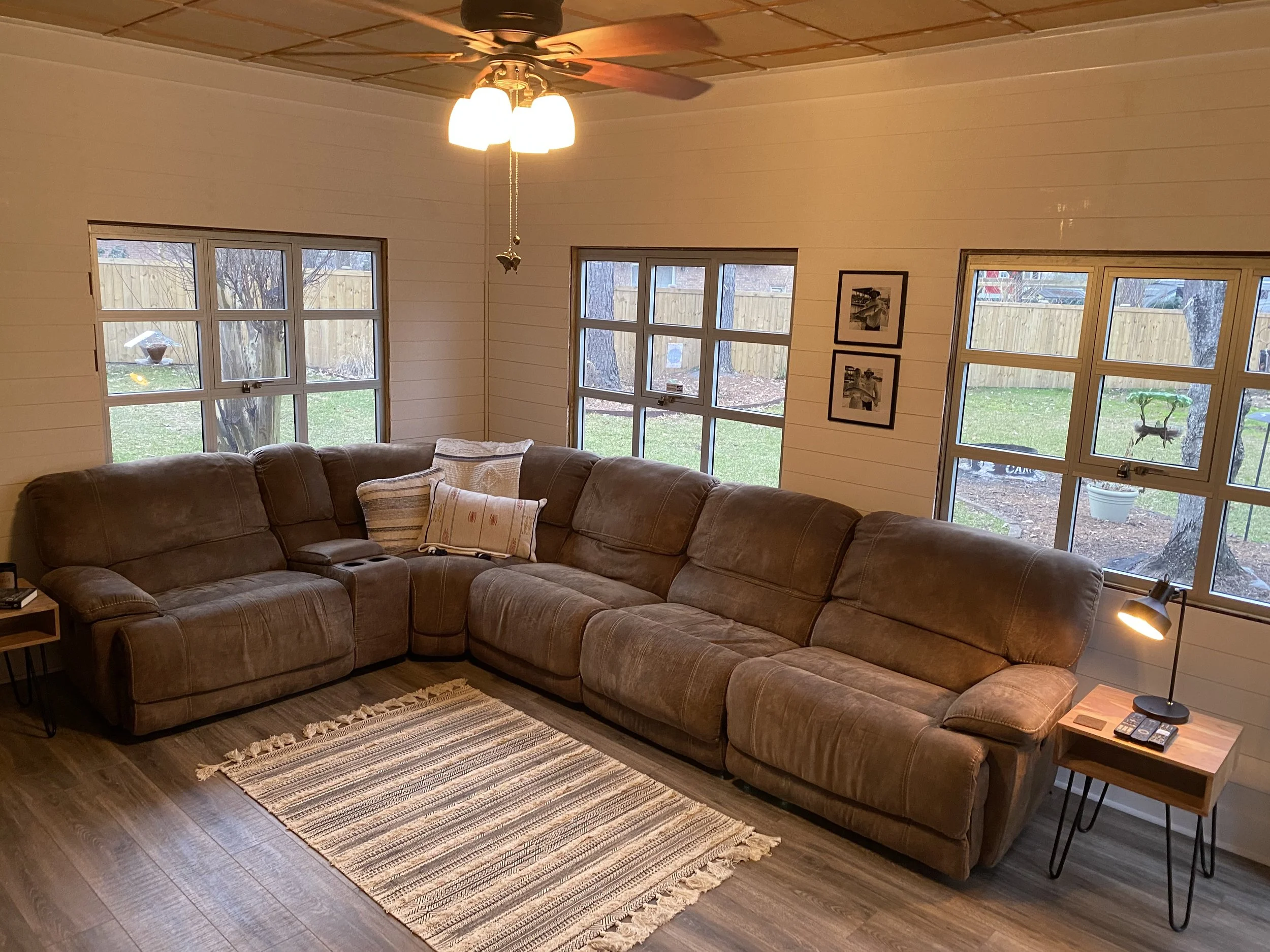 Coming along - added shiplap to brighten the room up and flooring