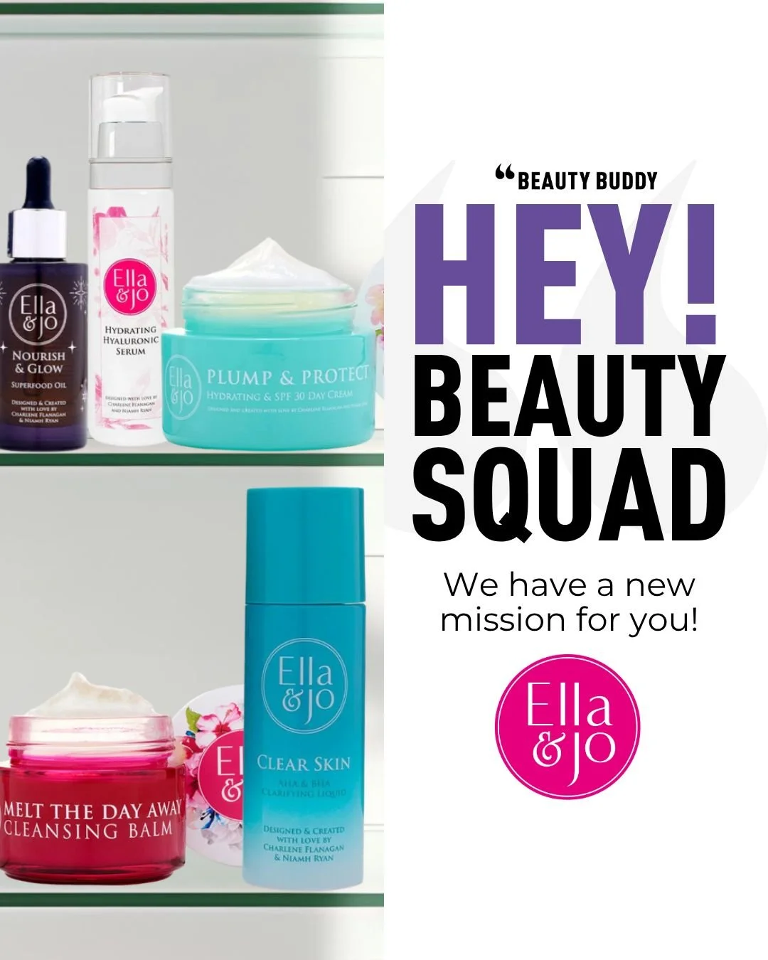 Get ready to achieve your healthiest glow yet! 💖 We're thrilled to announce we're teaming up with @ellaandjo_ for a new mission featuring their amazing skincare line! 🤩

We'll be showcasing some of their best-sellers, including the Plump and Protec