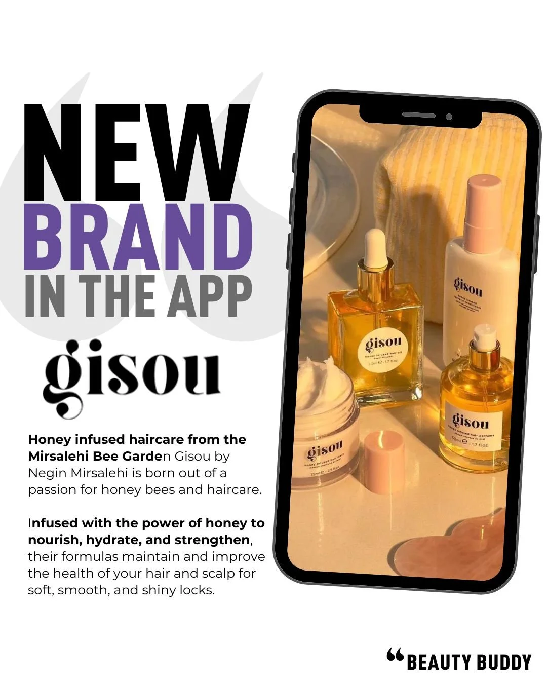 ✨ Your New Honey-Infused Haircare Obsession is Here! @gisou has officially landed on the Beauty Buddy App! 🎉

Gisou is born out of a passion for honey bees and haircare, based on a six-generation beekeeping heritage. Their products are made with the