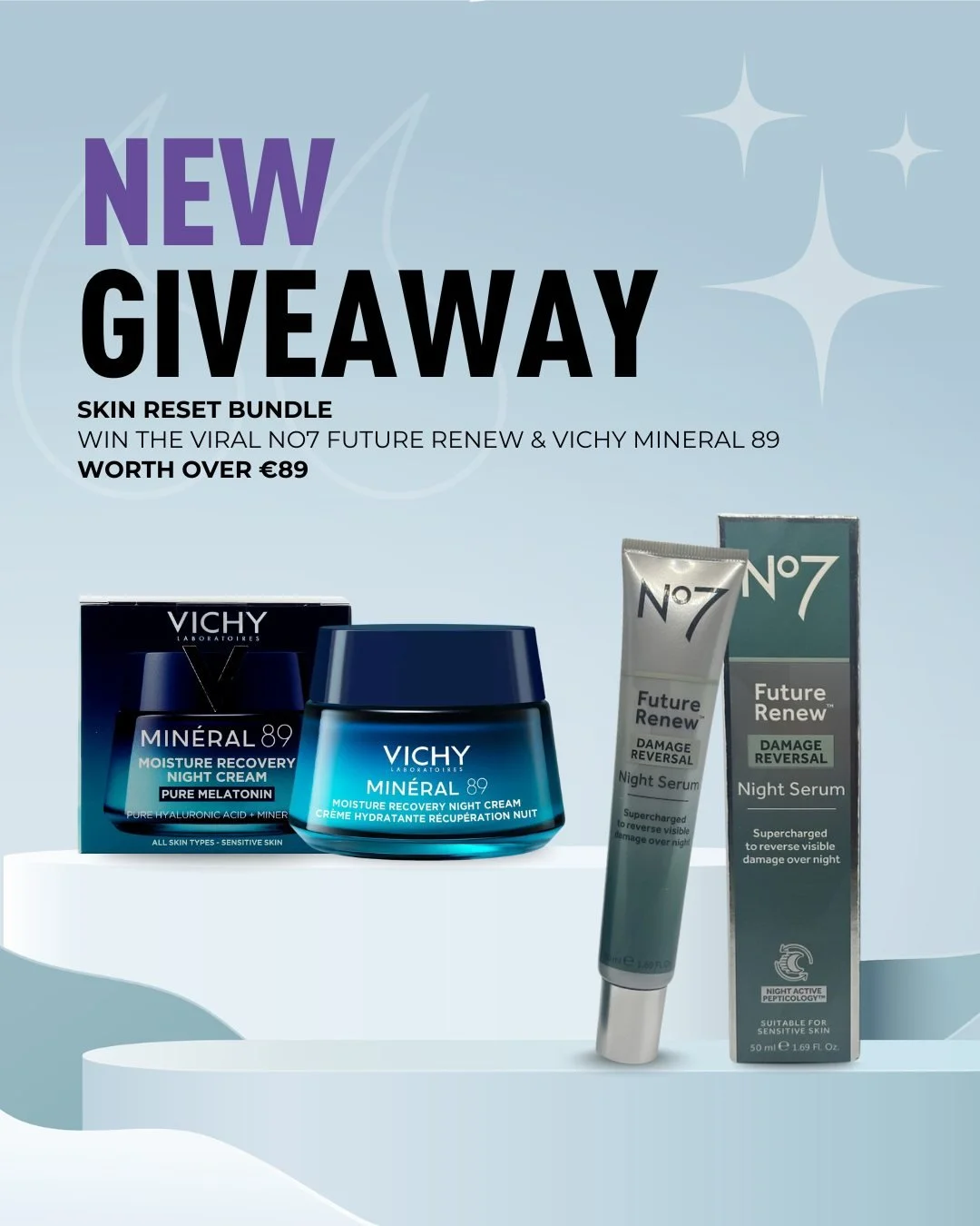 Get ready to achieve the ultimate renewed, dewy, and hydrated skin! We're giving away a powerhouse skincare duo from No7 and Vichy that will transform your complexion! 💖
You could win the perfect skin reset pair:
No7 Future Renew Serum: The revolut