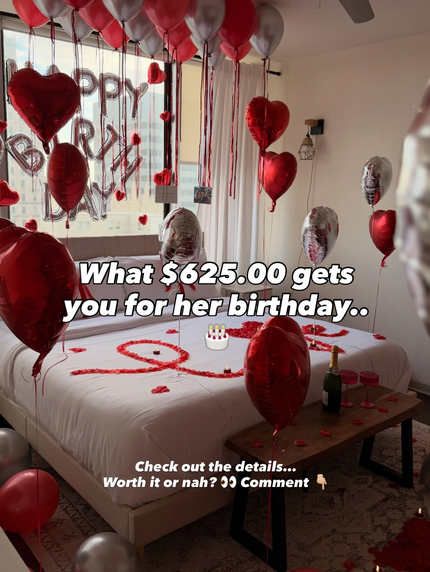 625 well spent or nah? 👀
High-rise stay + full birthday setup = a moment she&rsquo;ll never forget 🎈✨

Book our high-rise + decor package before your date gets taken 💜
DM me &ldquo;BIRTHDAY&rdquo; to lock it in.