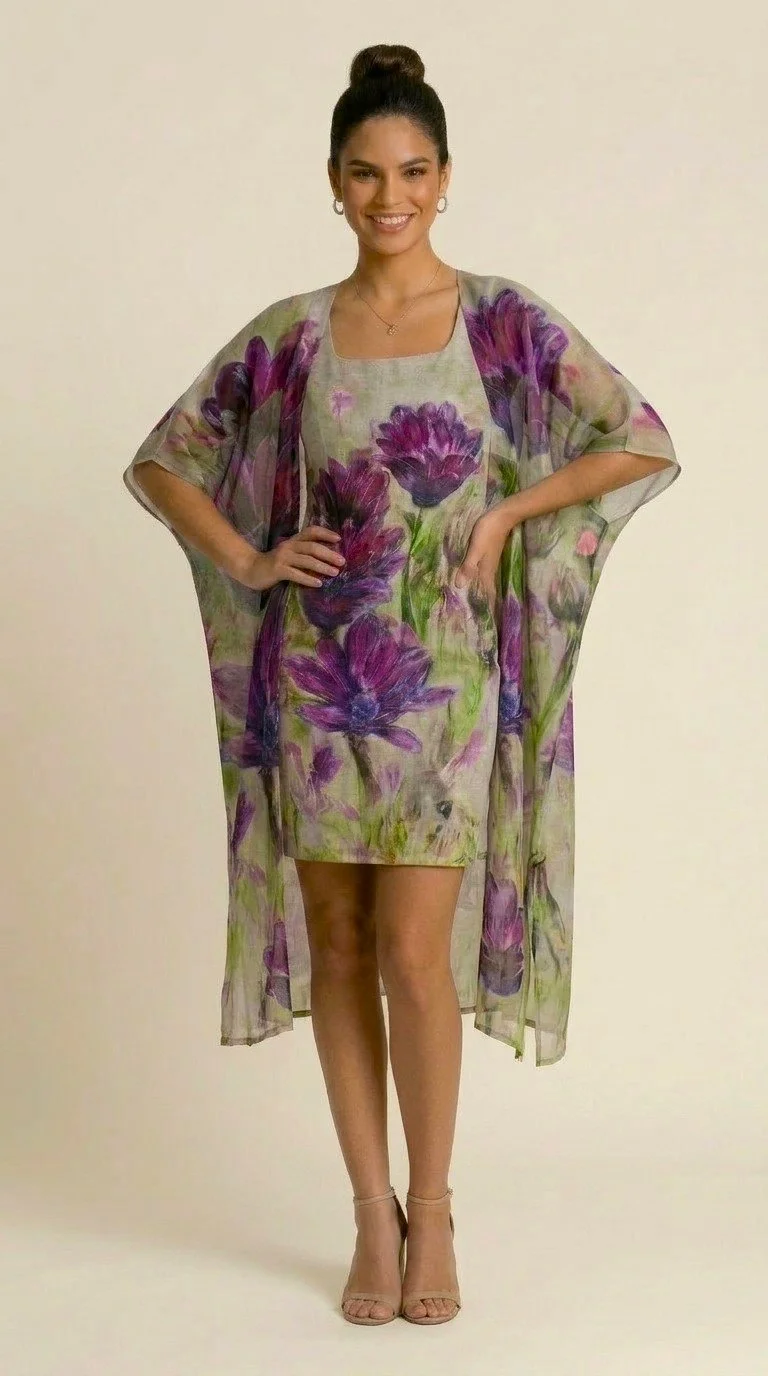 Model wearing Magenta Daisies Amanda Dress & Kimono - Creative Dressing by Marianne Fadden, dresses & special occasion