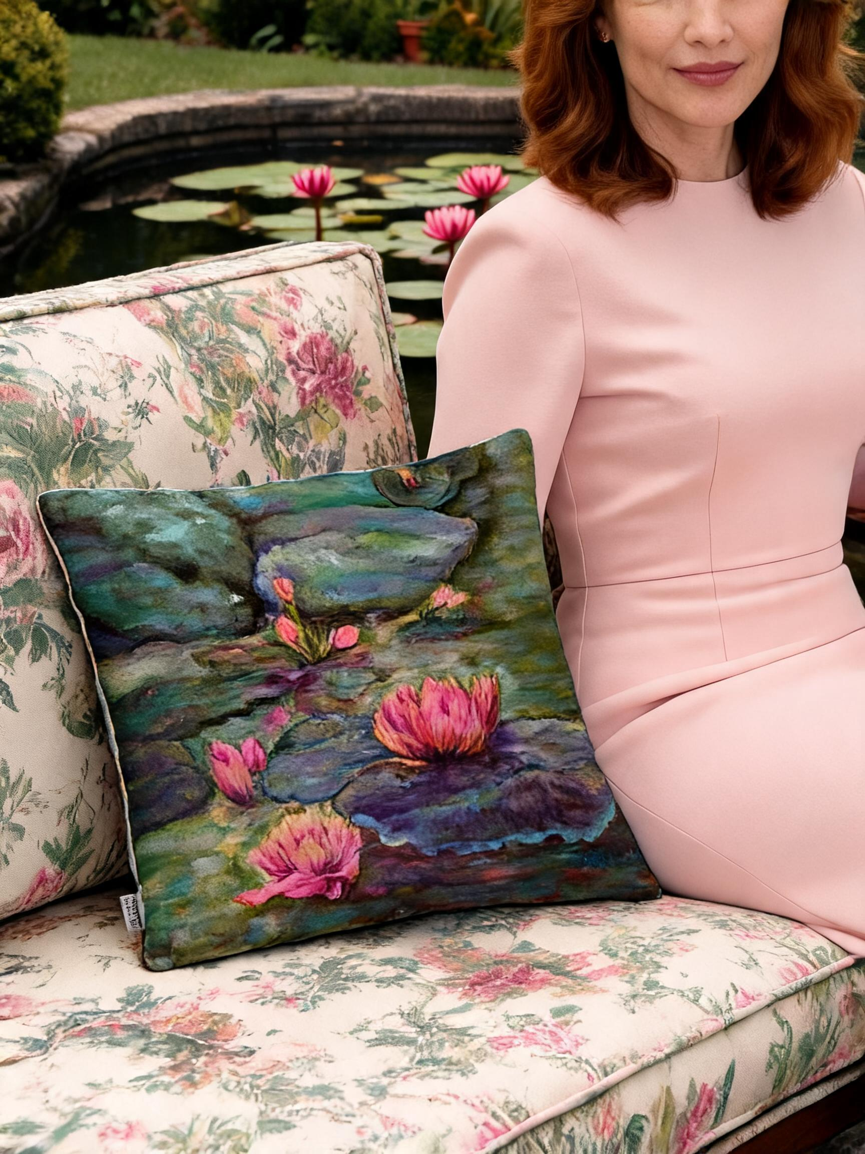 Water Lillies Gustave Cushion Cover, Wearable Art, Creative Dressing by Marianne
