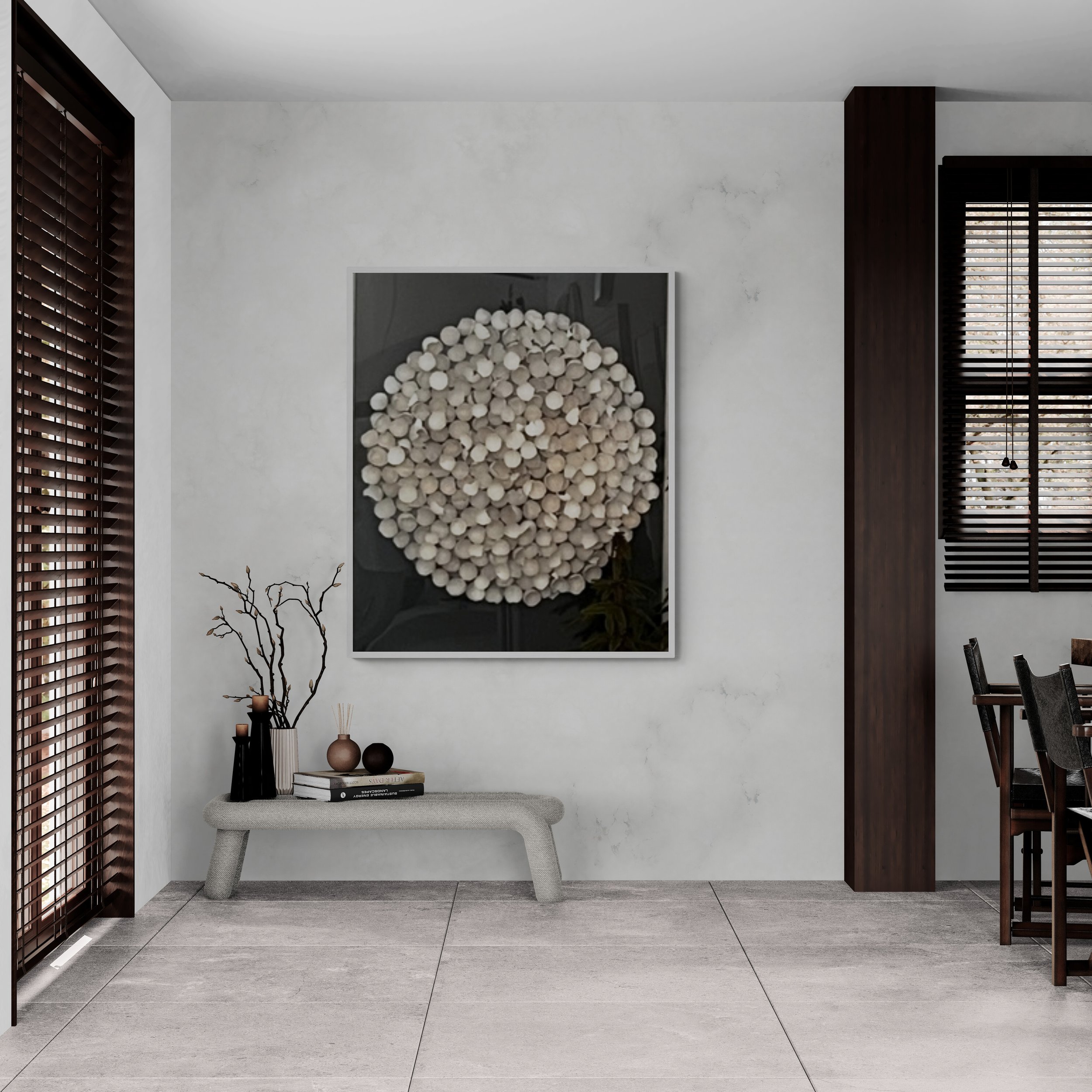 Relaxing art, neutral eggshell art on dark background by Third Wind Art