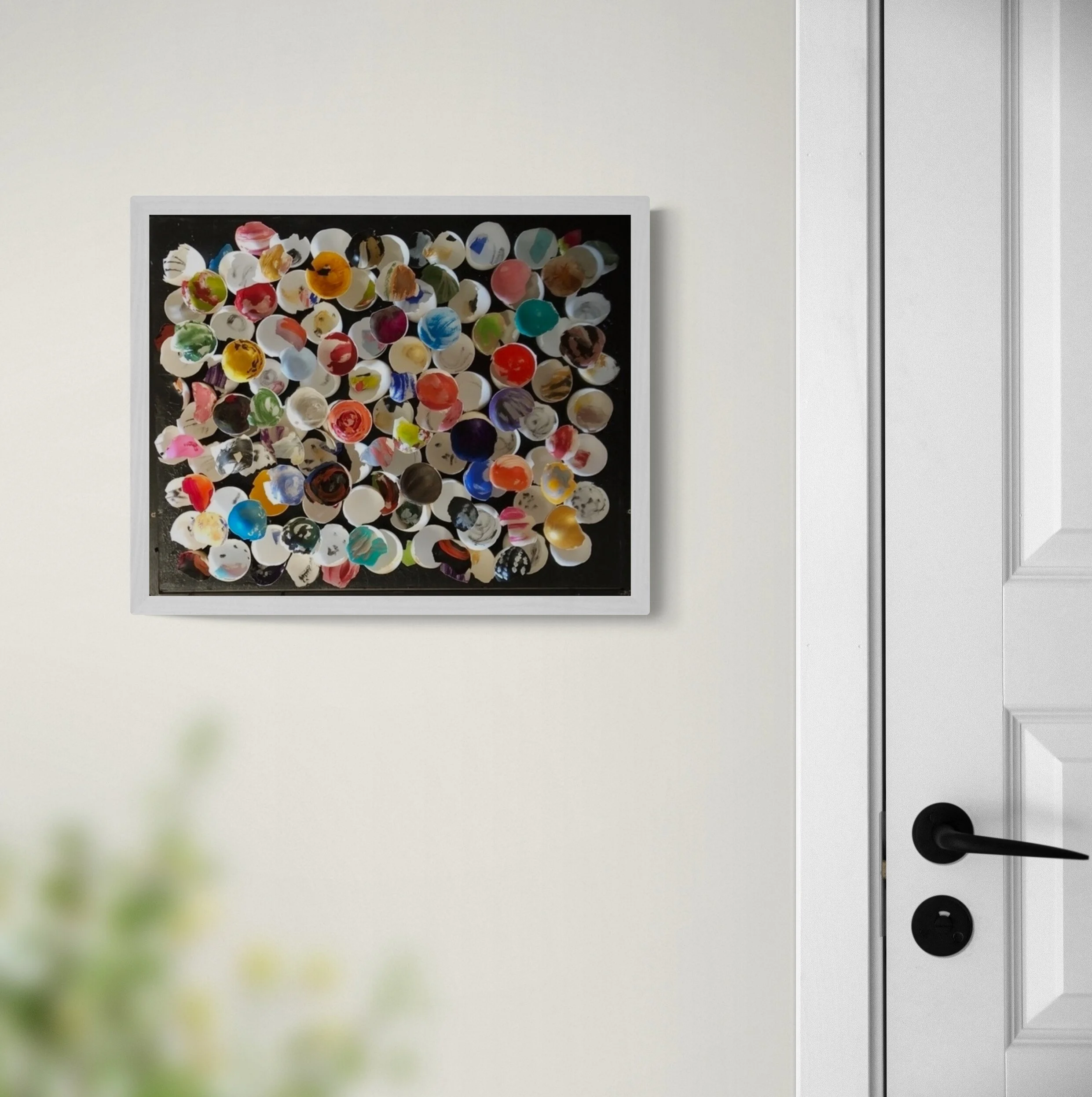 Sustainable eggshell art with colour on dark background by Third Wind Art
