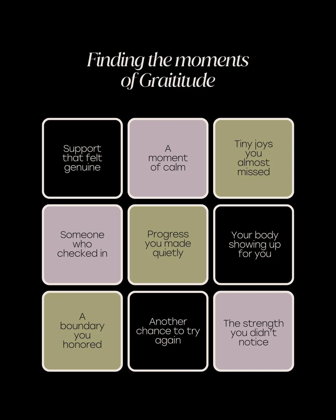 Gratitude isn&rsquo;t about ignoring what&rsquo;s hard &mdash; it&rsquo;s about noticing what&rsquo;s still holding you together.
The small moments, the quiet wins, the soft places your nervous system finally exhaled. 🌿

You don&rsquo;t need a perfe