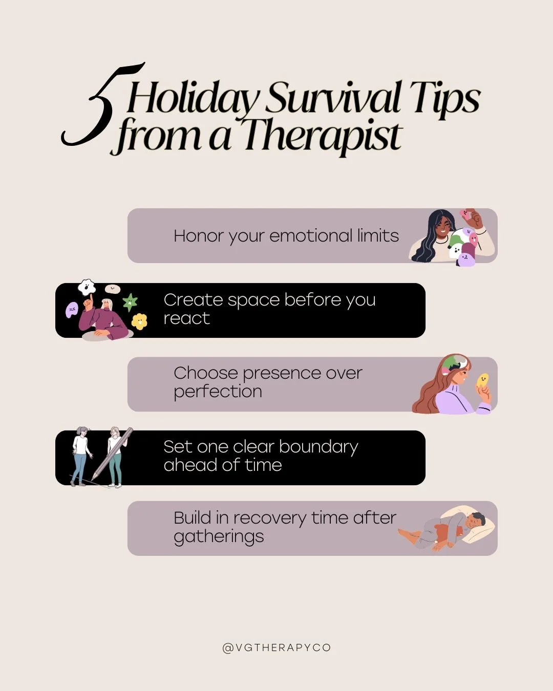 The holidays can bring joy and a lot of pressure.
High achievers often feel pulled in every direction: family expectations, work deadlines, emotional triggers, and the pressure to make everything &ldquo;feel right.&rdquo;

These simple therapist-back