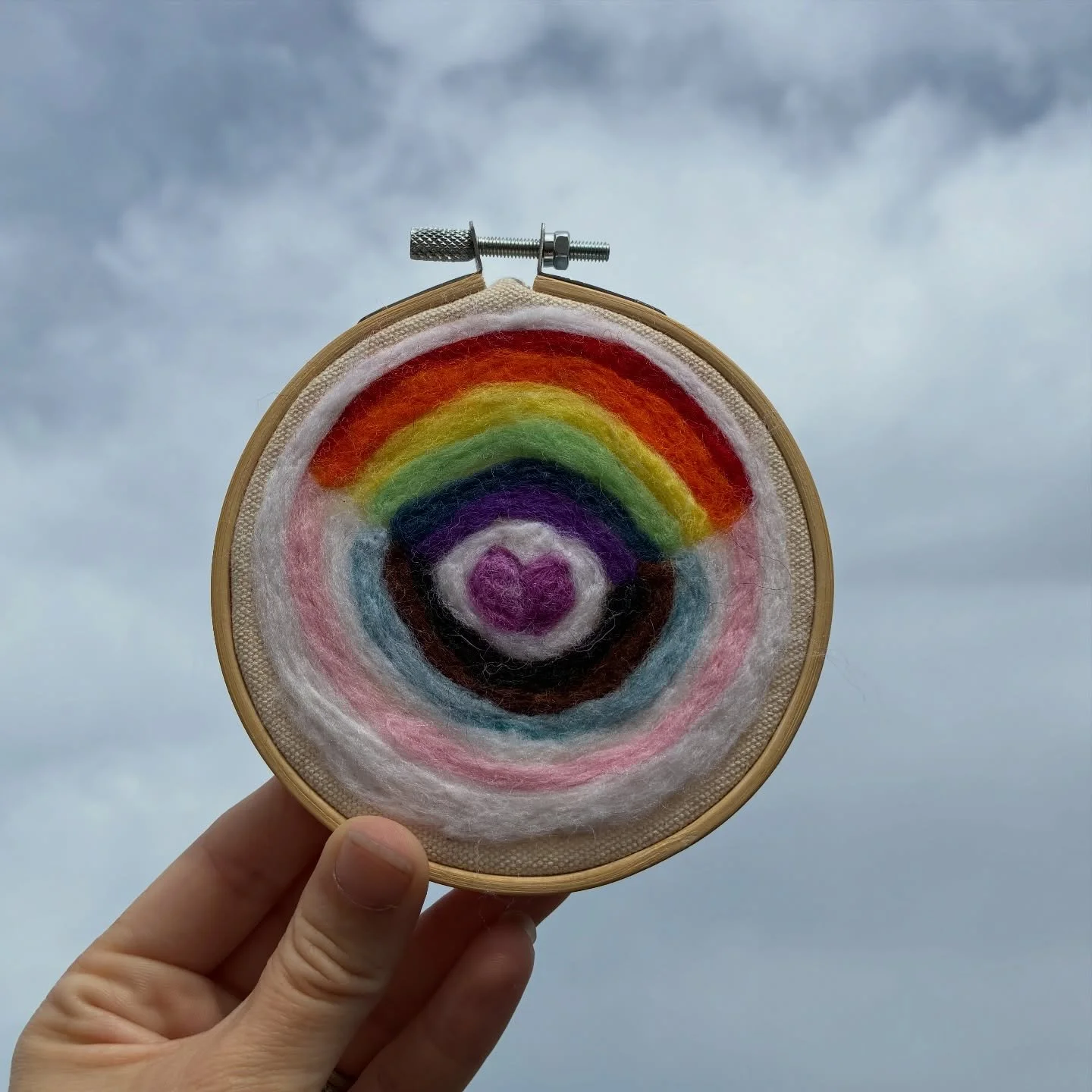 &ldquo;A wool new world&rdquo; 
Making some Pride pretties and dreaming of a world where everyone can be free to be.

4&rdquo; round wool, canvas, wood embroidery hoop
$30
*15% of profit will be donated to @trevorproject