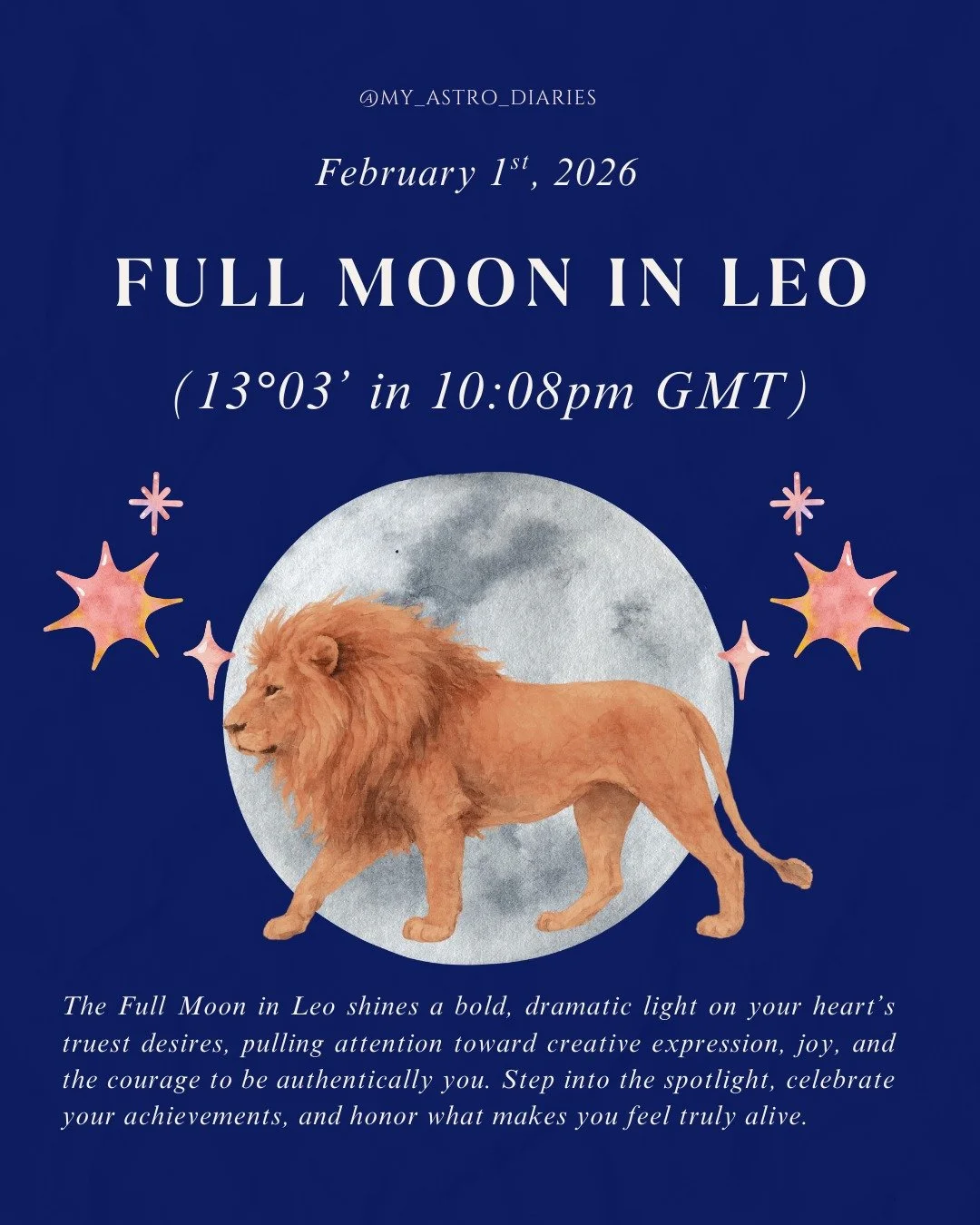 Save the date for the Full Moon in Leo &bull; February 1st, 2026 🌕♌

Whole diary entry on myastrodiaries.substack.com for each rising sign. 

#FullMooninLeo #Astrology #MyAstroDiaries