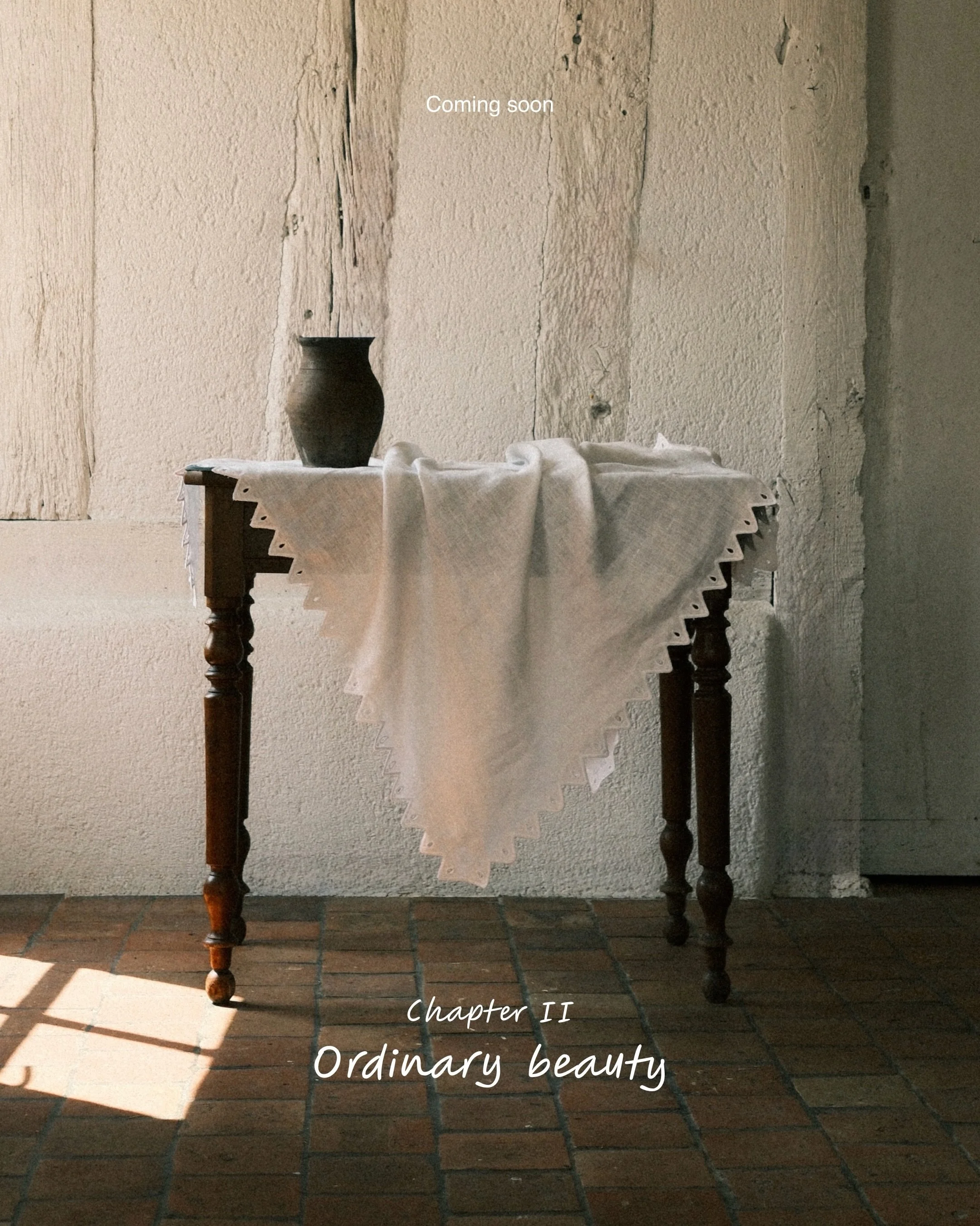 Continuing our exploration of finding a place for the old in the new. 

New aprons, a tablecloth with a special pattern, and a few more pieces to discover.

Coming soon.