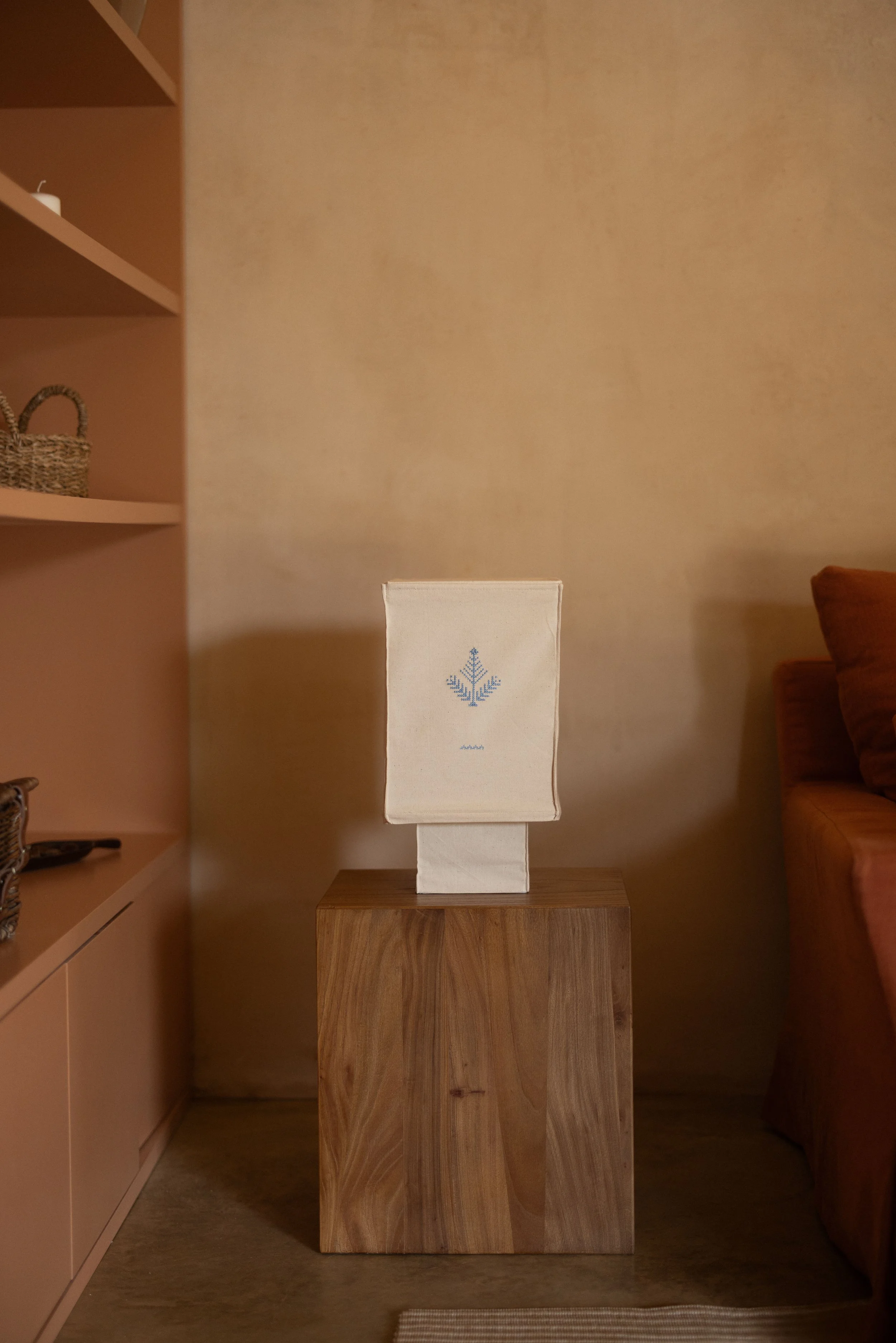 Handcrafted Cotton Lamp with Ethnic Cross-Stitch Embroidery