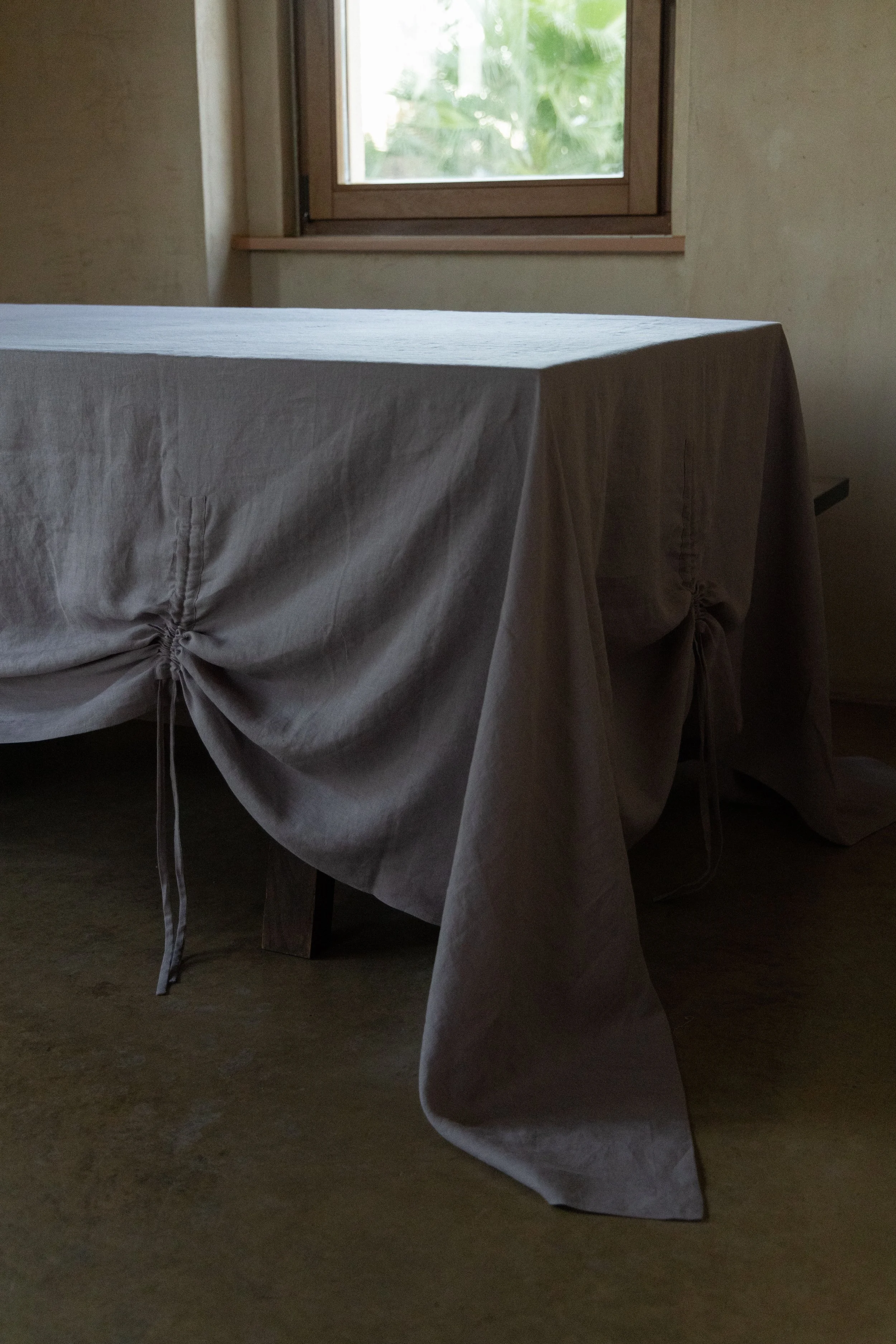 Handcrafted Linen Tablecloth with Drawstring Gathers