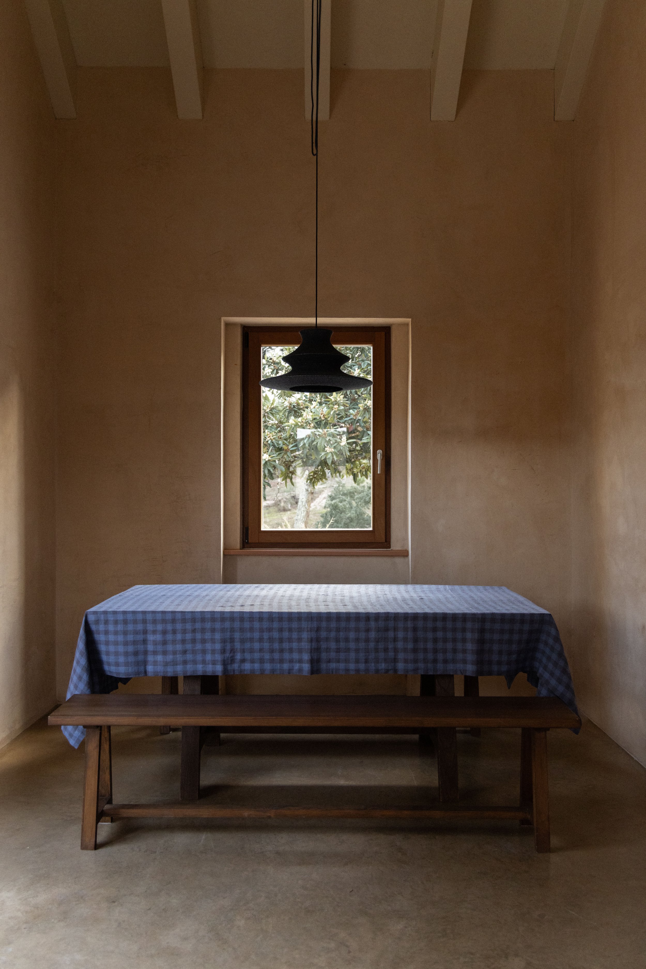 Blue Gingham Linen Tablecloth
