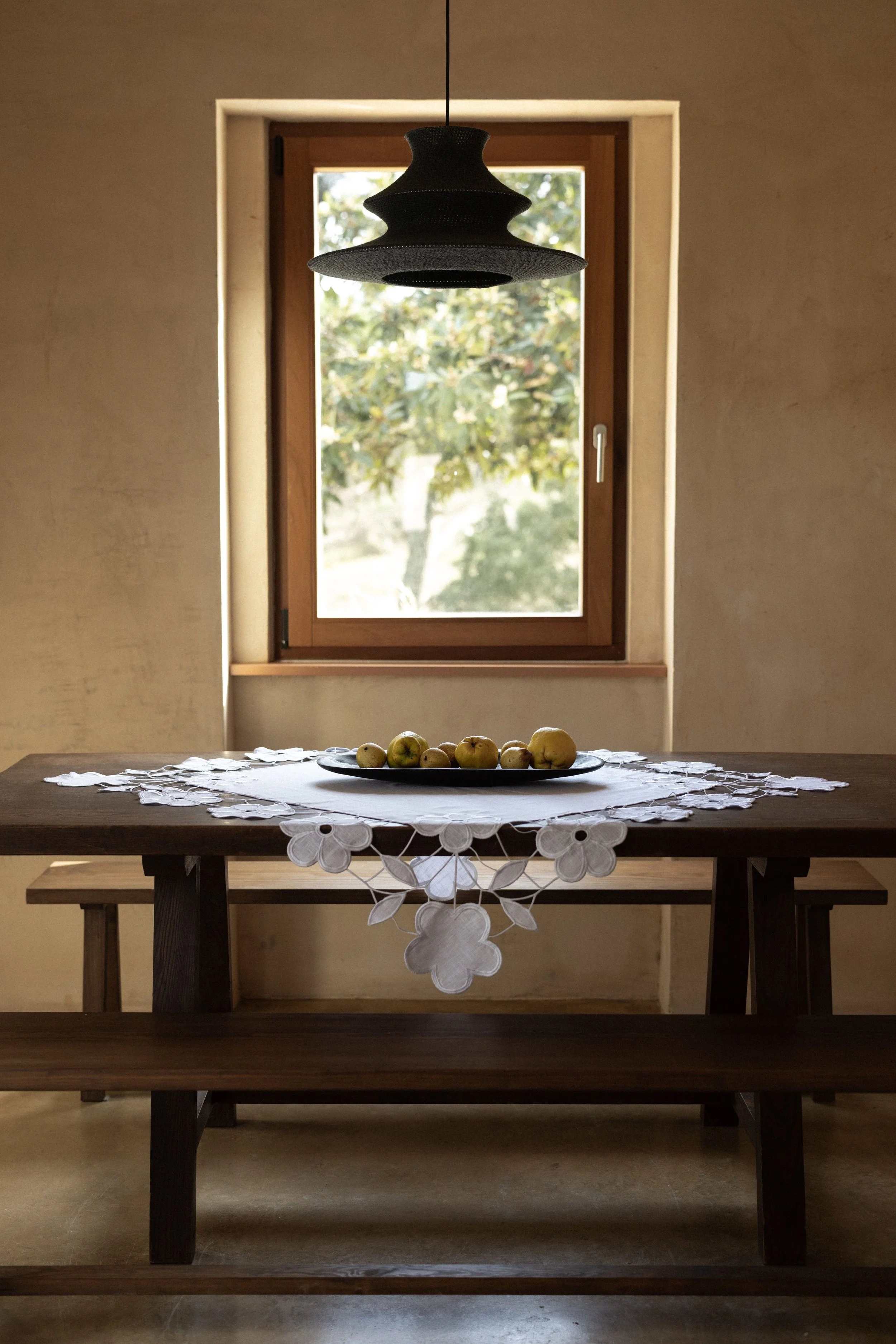 Linen Tablecloth with Floral Cutwork