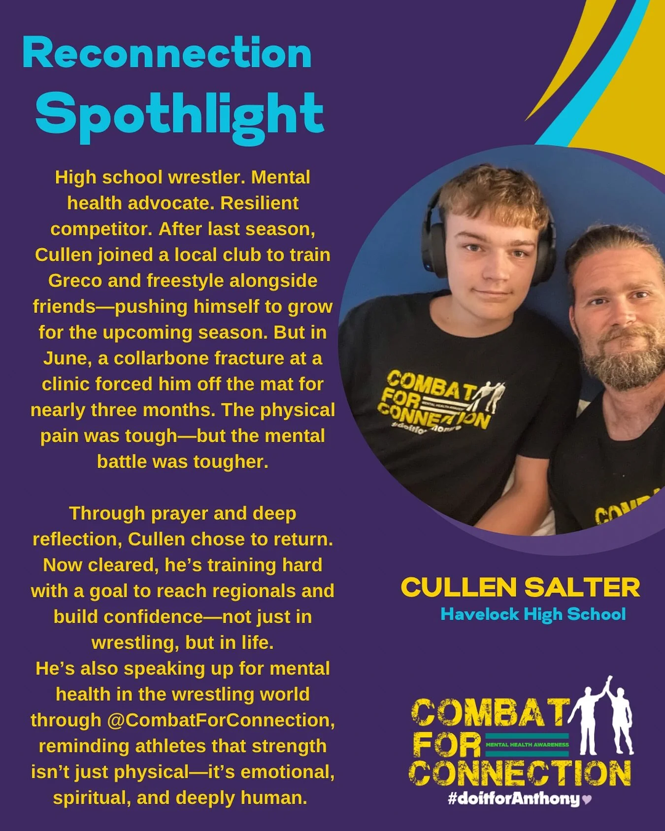 Cullen Salter of Havelock high school has been with us since middle school. We appreciate the commitment of his whole family to our cause. To learn more about his connection with us, stay tuned till tonight where we will collaborate with his father J