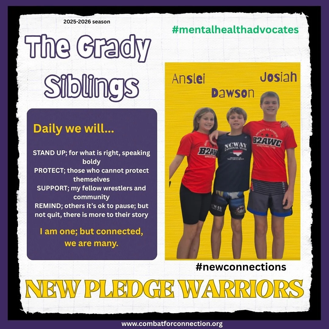The Grady siblings coming to us from our connected wrestling club Believe 2 Achieve. We look forward to teaming up with these three in our advocacy for mental health awareness in the wrestling community. #officiallyconnected #newpledgewarriors #menta