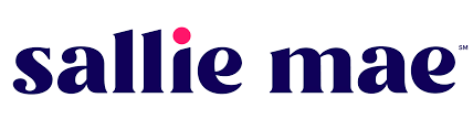 Sallie Mae logo in navy blue with a pink dot over the 'i'.