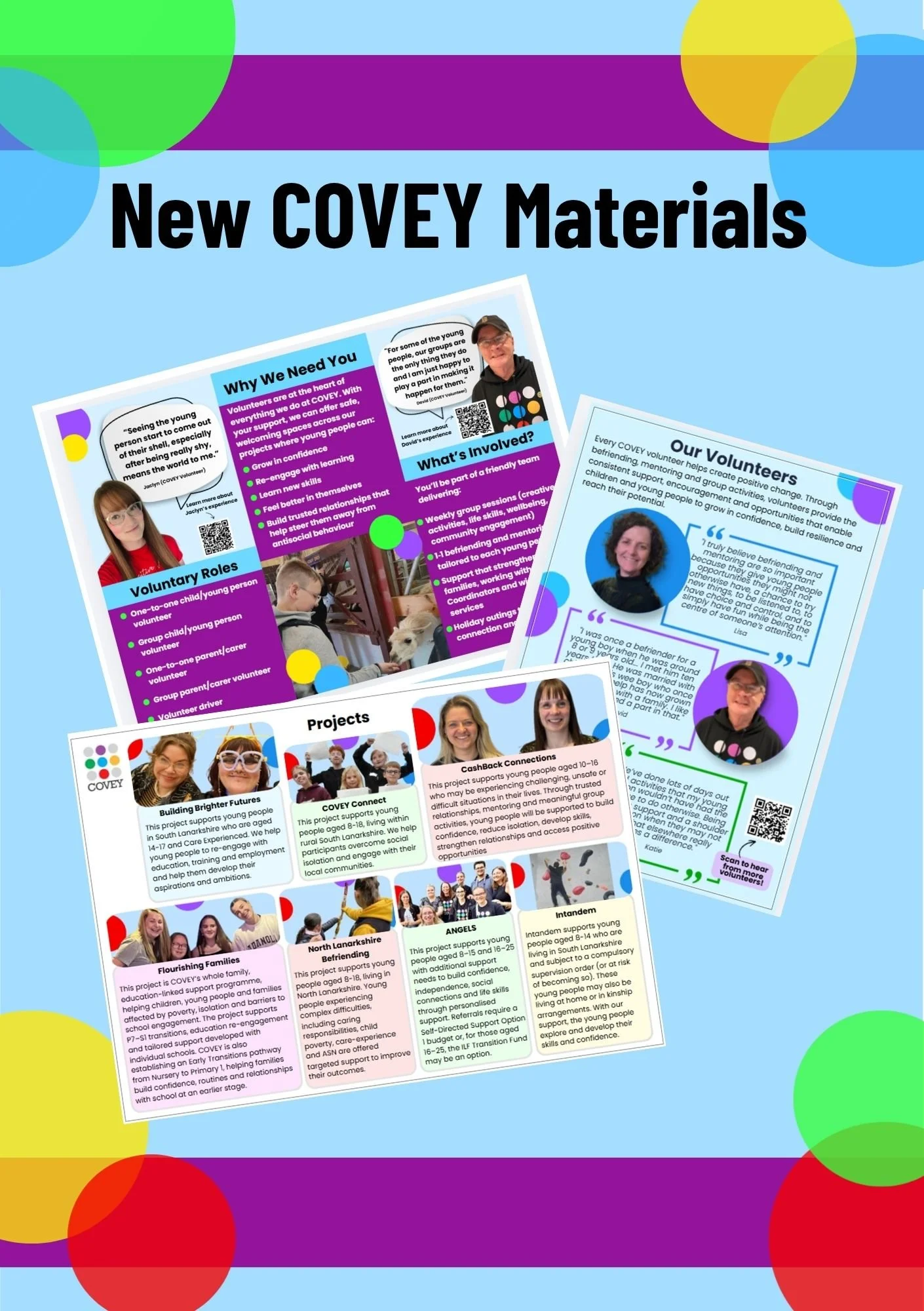 A colorful poster titled 'Participant Spotlight' featuring handwritten notes about someone named Covey. The notes highlight Covey's positive impact, confidence, authenticity, and acceptance, with various colors of ink used for different comments.