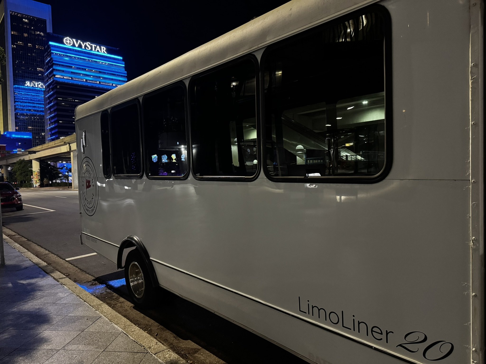 Party bus downtown Jacksonville Florida at night