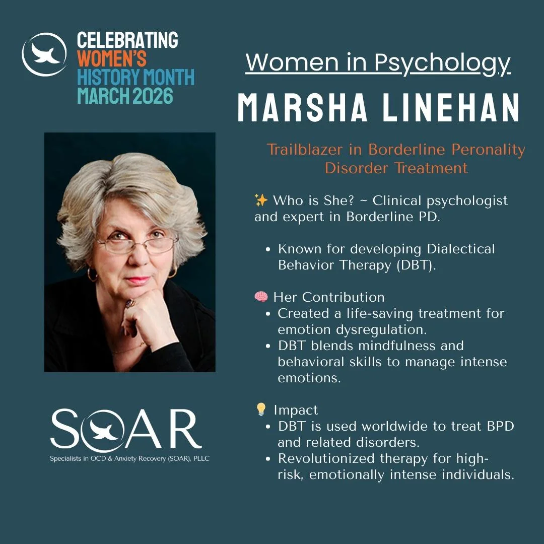 Do you know Marsha Linehan?

Dialectical Behavior Therapy (DBT) was developed by Dr. Linehan and has become a vital treatment for individuals struggling with BPD.

#womenshistorymonth #mentalhealthawareness #mentalhealth #ocd #ocdawareness #therapist